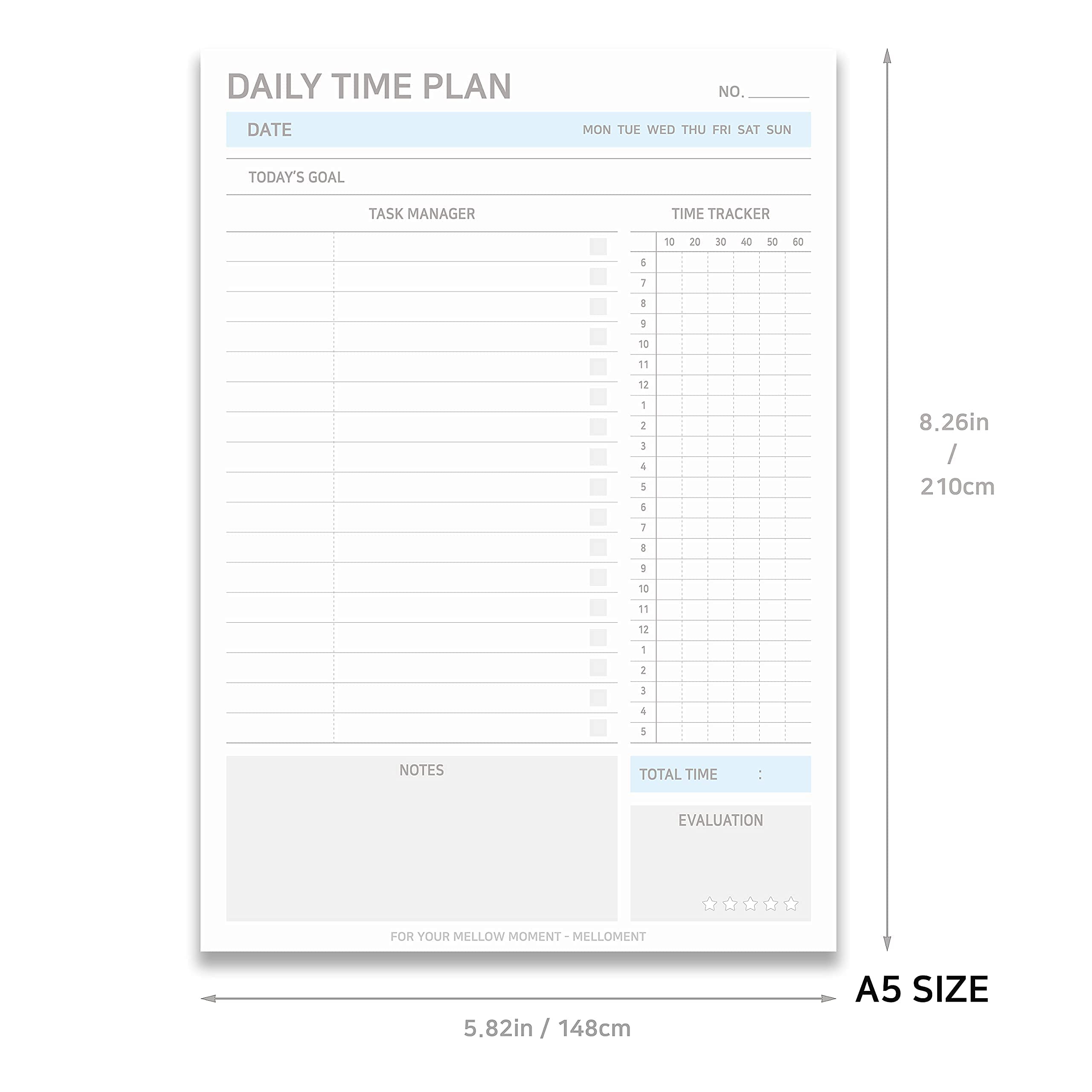 A5 Undated Daily Planner Pad - 95 Tear-Off Sheets for Time Management, To-Do Lists, Study Planning & Task Tracking | Perfect for Students, Professionals & Productivity Enthusiasts (Sky Blue)