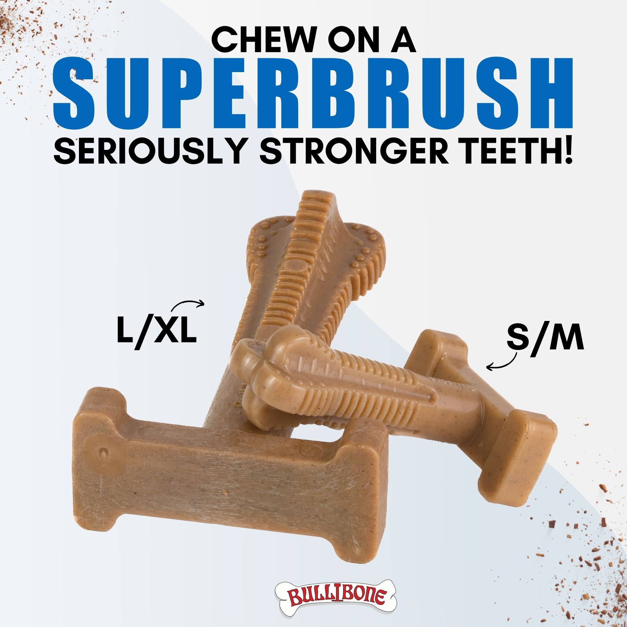 Bullibone SuperBrush: Long-Lasting Nylon Dog Toothbrush Chew Toy with Apple Cinnamon Flavor for Dental Health & Oral Care - Perfect for Puppy Teething, Fresh Breath & Playtime