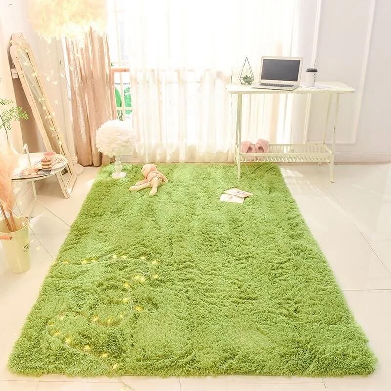 Premium Green Grass Fluffy Carpet - Soft Artificial Turf Rug for Indoor/Outdoor Decor - Perfect for Living Room, Bedroom, Patio & Play Areas