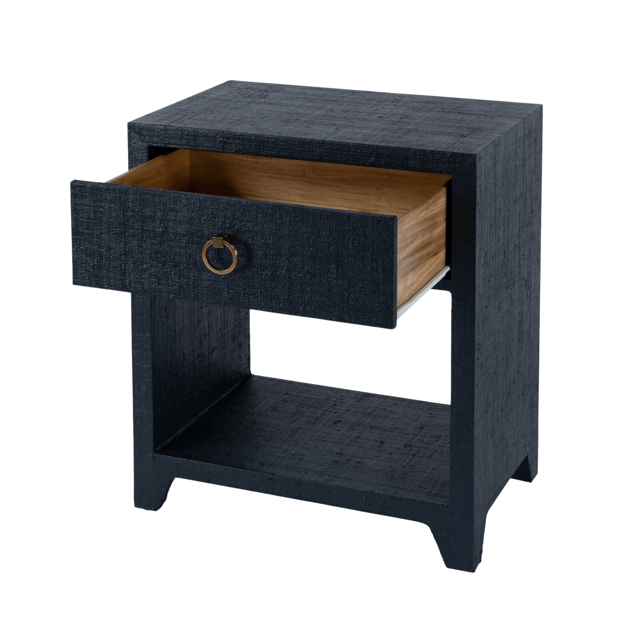 Coastal Navy Saguran Raffia Single Drawer Nightstand - Stylish Bedside Table for Bedroom, Living Room & Guest Room - Perfect for Storage & Home Decor