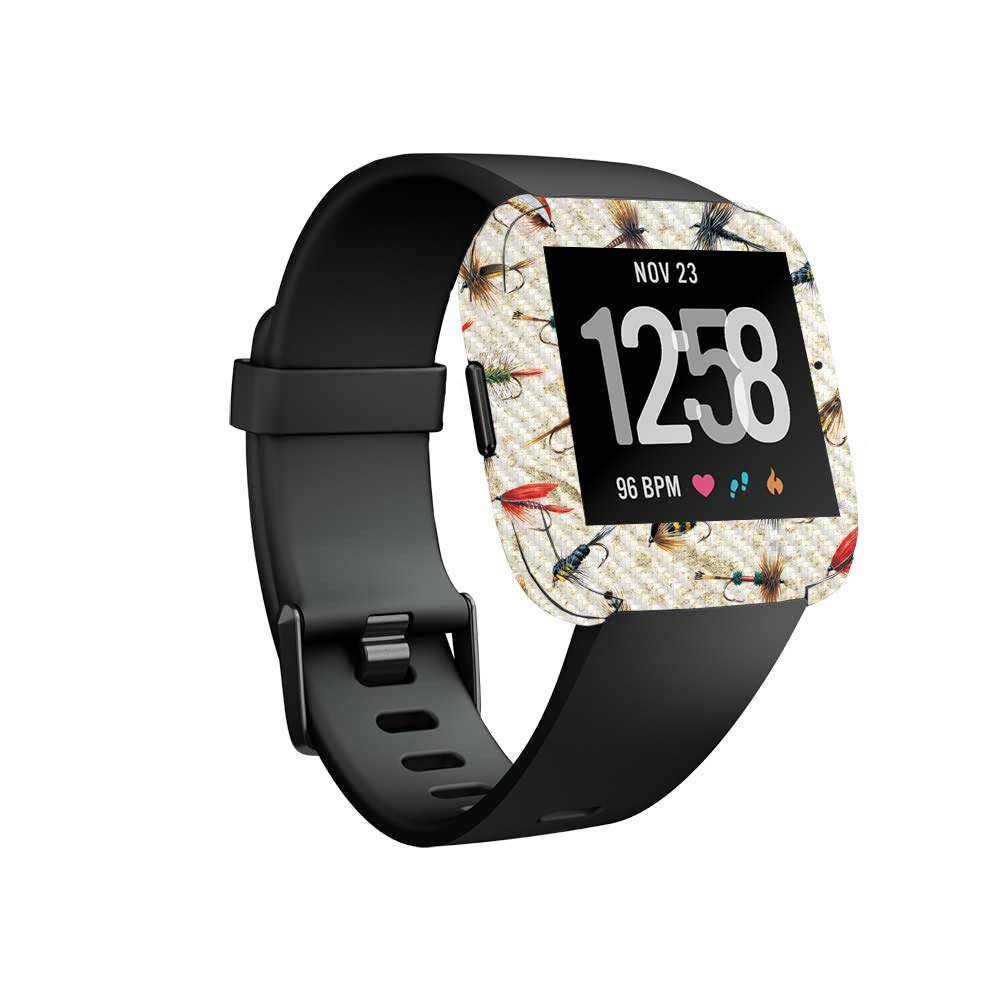Fitbit Versa Carbon Fiber Skin - Protective & Durable Fishing Flies Design | Easy to Apply & Remove | Made in USA | Perfect for Outdoor Activities & Sports