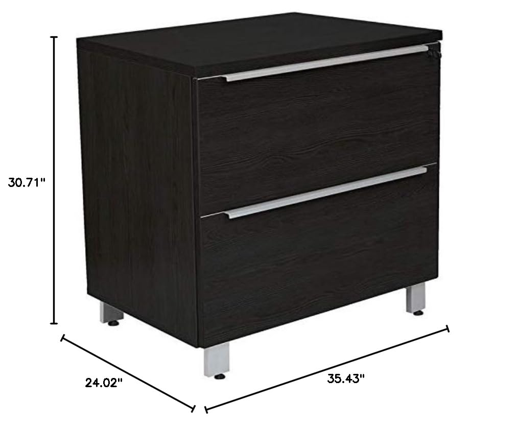 Espresso Wood Lateral File Cabinet with 2 Drawers - Unique Home Office Furniture for Document Storage & Organization