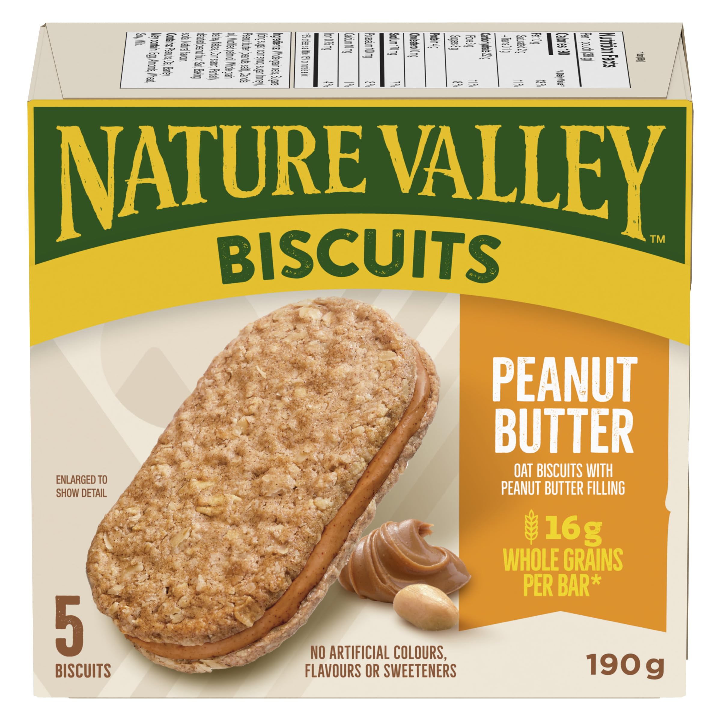 NATURE VALLEY Peanut Butter Oat Biscuits - 5 Pack | No Artificial Colors or Flavors | Healthy Snack for Hiking, Office & School Lunch