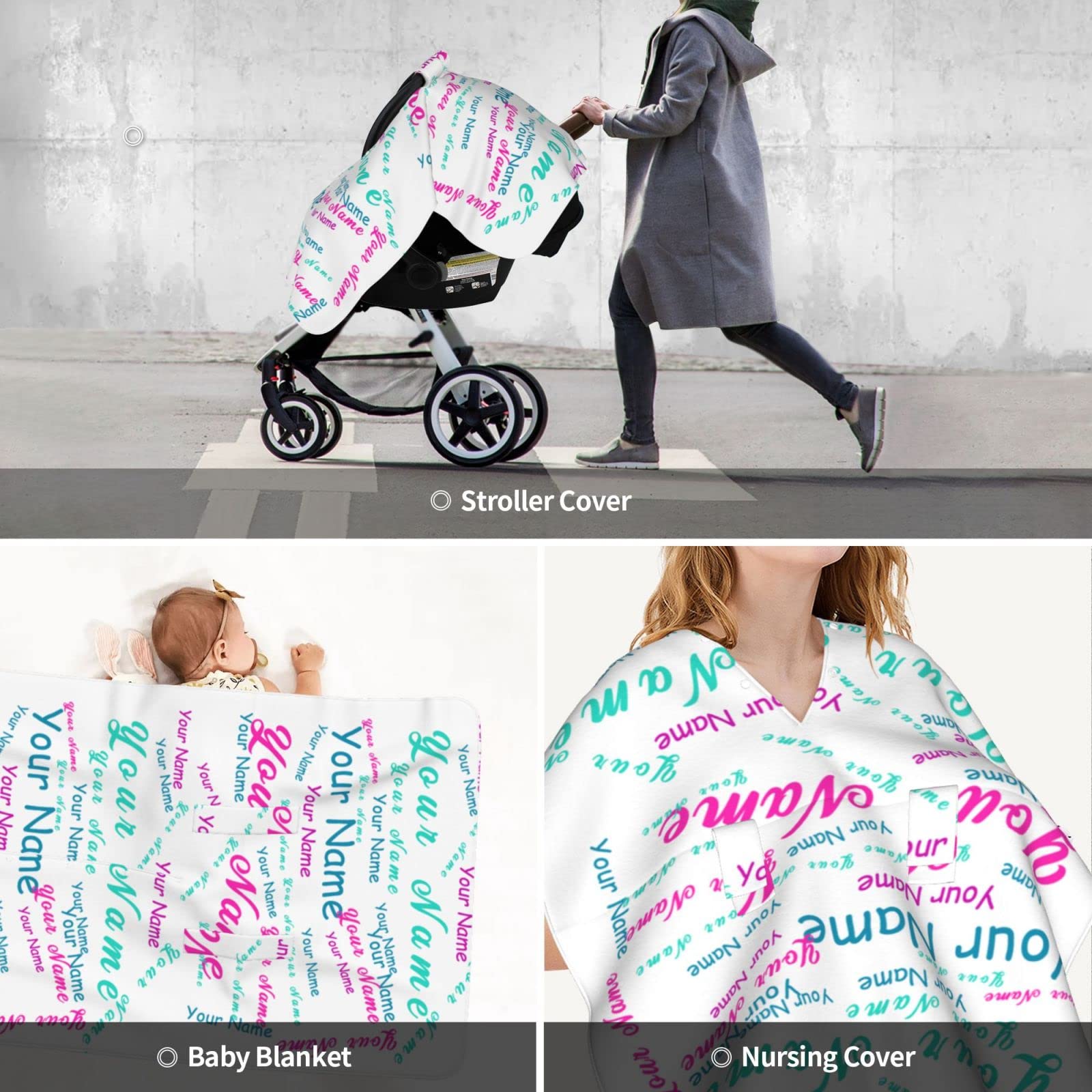 Personalized Baby Car Seat Covers with Name - Custom Infant Car Seat Canopy for Boys & Girls - Nursing & Breastfeeding Cover for Newborns - Perfect for Travel, Shopping & Outdoor Activities
