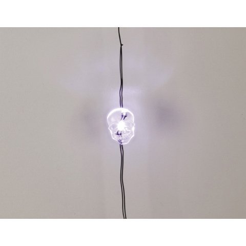 Skull Moon LED String Lights - 20 White LED Fairy Lights on Black Plated Wire for Halloween Party, Bedroom Decor, Garden & Outdoor Lighting