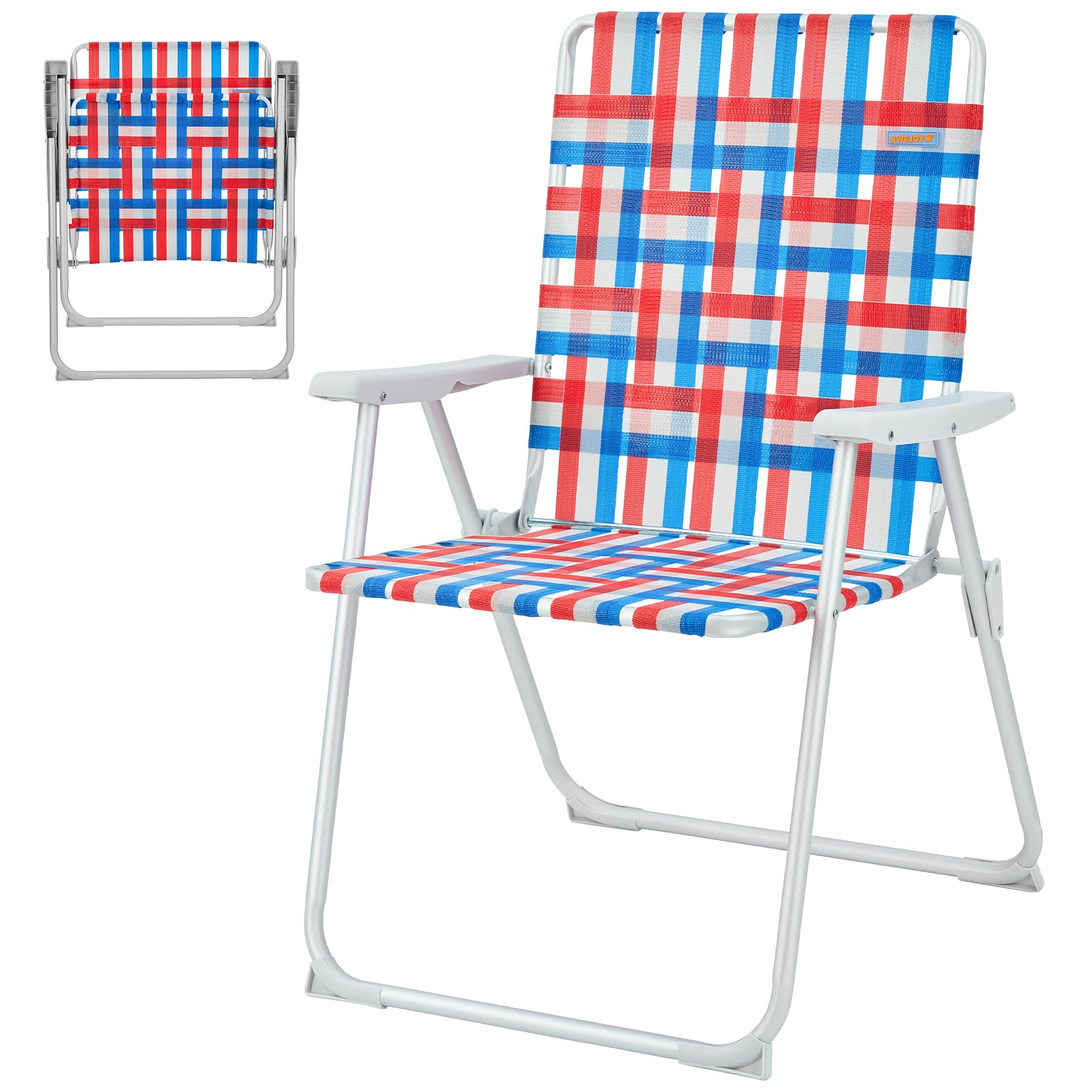 WEJOY Folding Beach Chair for Adults - Lightweight Portable High Back Chair with Shoulder Strap & Sturdy Armrests - 300lbs Capacity - Perfect for Beach, Lawn, Camping, Picnics, Concerts and Outdoor Relaxation