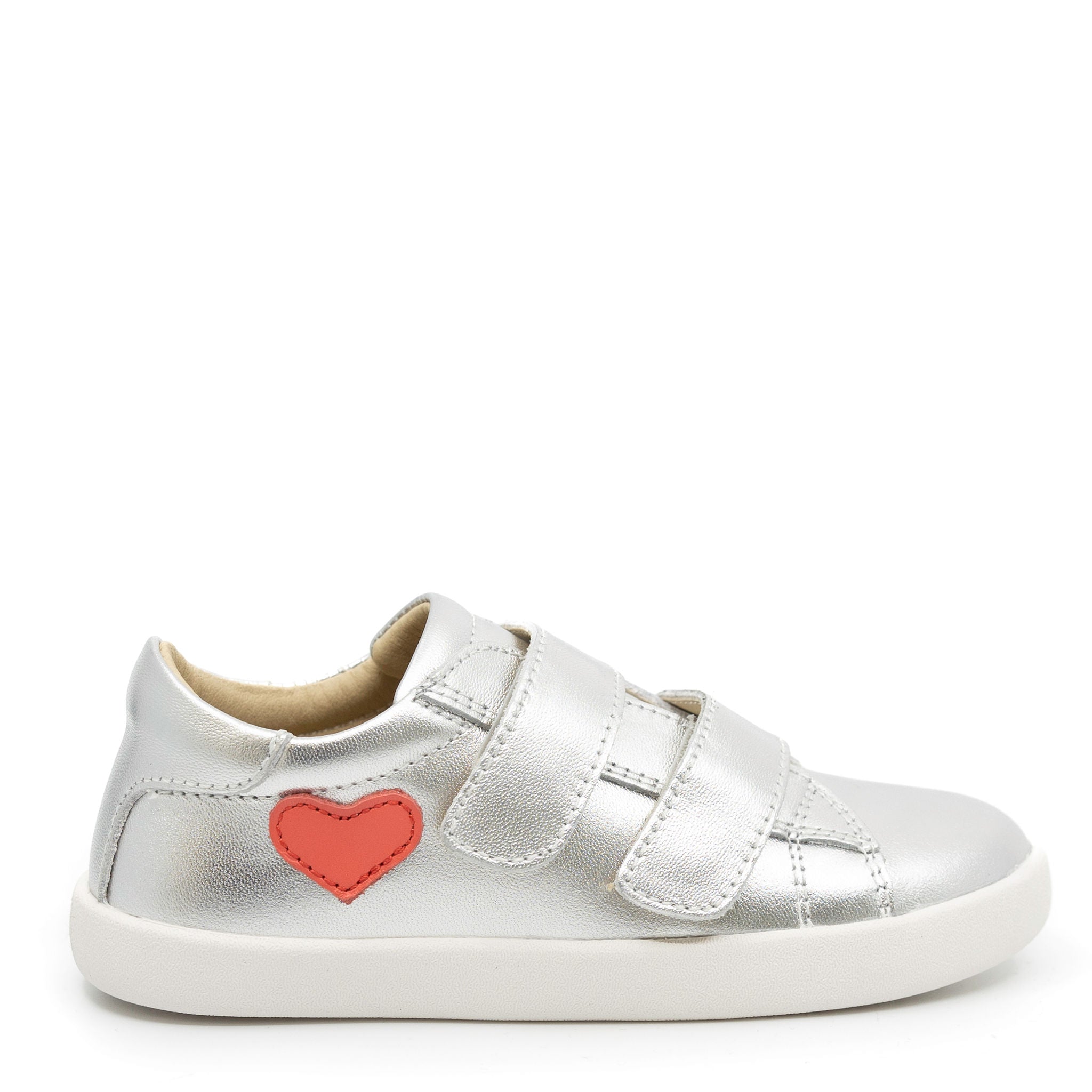 Old Soles Silver Metallic Velcro Heart Sneakers for Girls - Lightweight Comfortable Walking Shoes for School, Play & Everyday Wear
