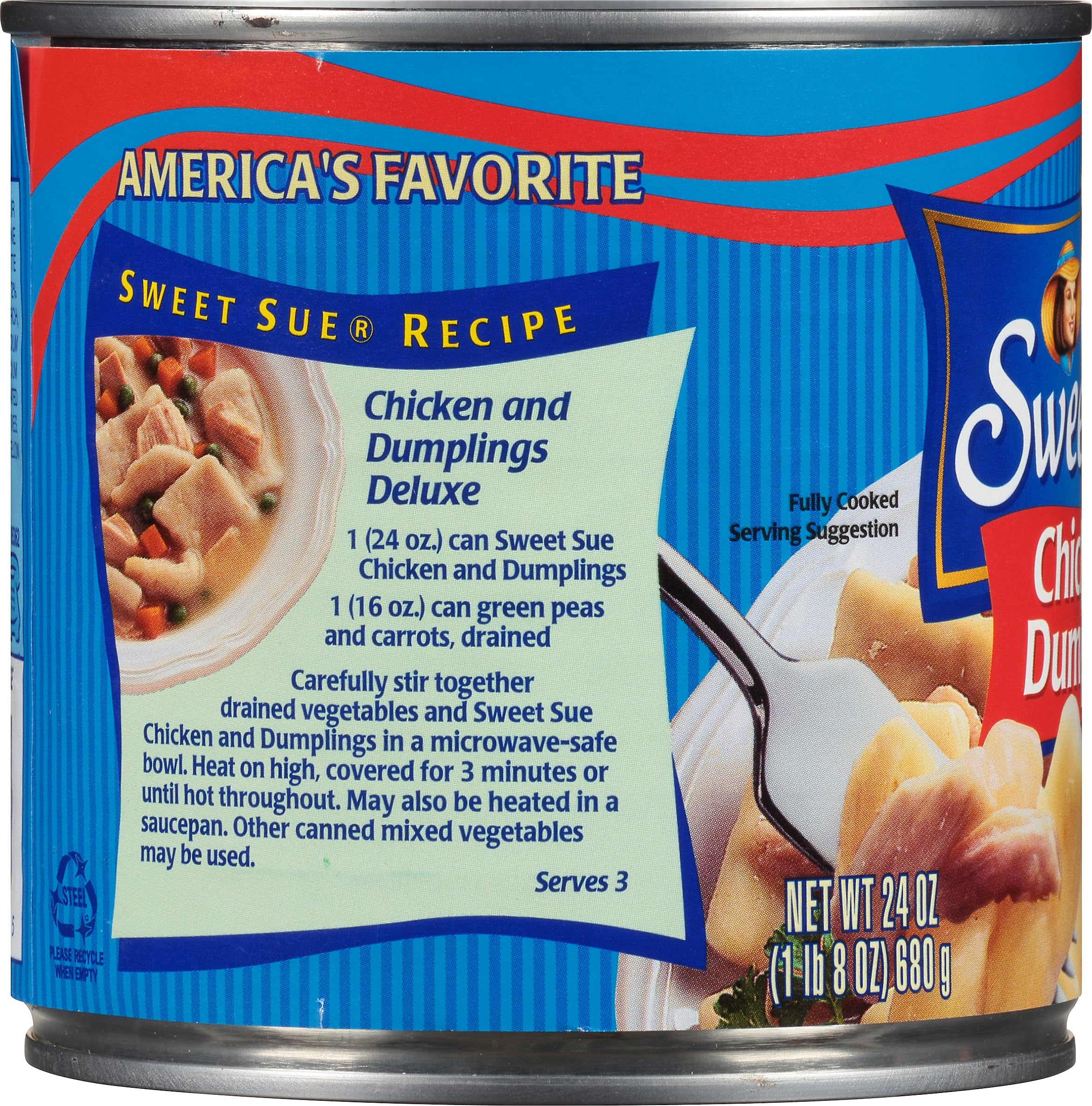 Sweet Sue Chicken & Dumplings, 24 oz Can (Pack of 12) - High Protein Soup (14g per Serving) - Homemade Style, Ready-to-Eat Comfort Food - Perfect for Quick Lunches, Camping & Emergency Meals