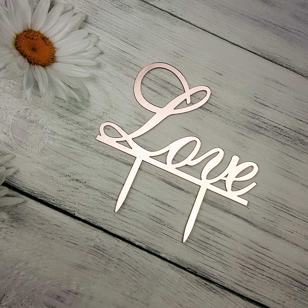 Love Cake Topper - Elegant Mirror Rose Gold Acrylic Wedding Cake Decor for Engagement, Bridal Shower, Anniversary, Birthday & Bachelorette Parties | Perfect for Romantic Celebrations & Special Occasions