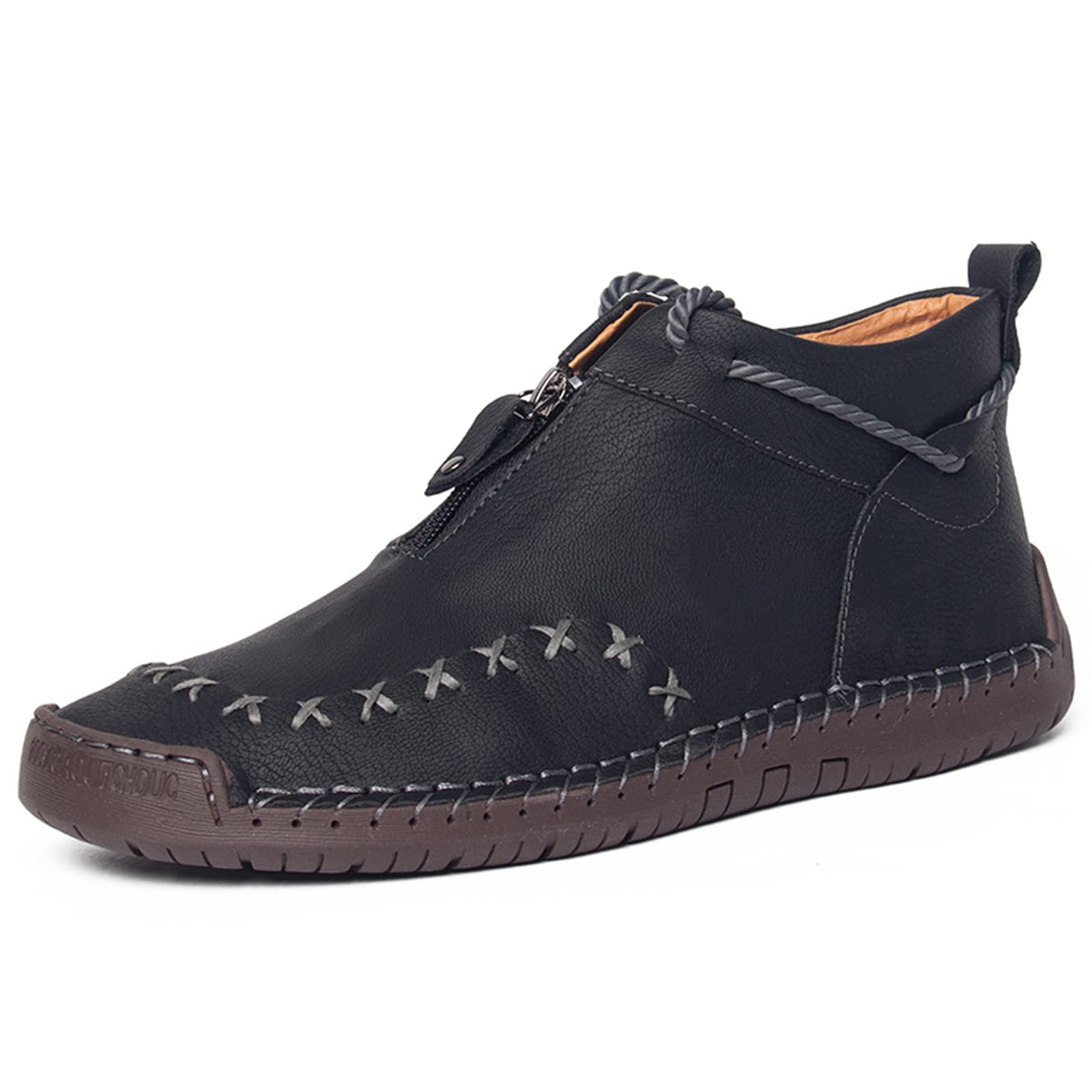 Dacomfy Men's Casual Chukka Boots - PU Leather Hand Stitched Fashion Sneakers for Walking & Driving | Comfortable Flat Shoes in Black, Brown, Blue, Green | Perfect for Outdoor Activities, Work & Daily Wear