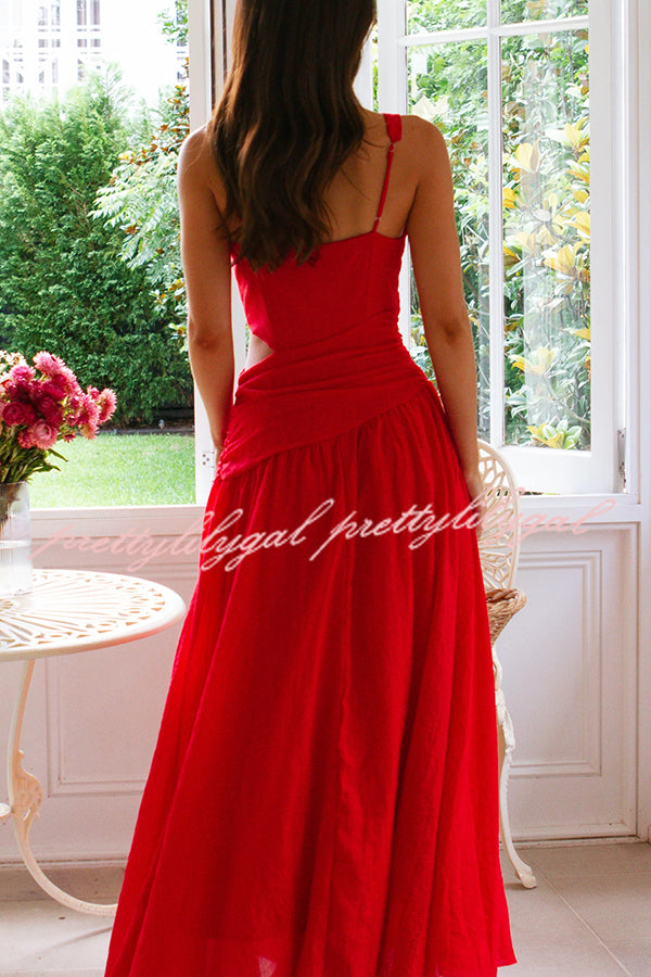 Elegant Solid Color V-Neck Waist Hollow Slim Maxi Dress for Women - Perfect for Summer Beach, Party & Evening Occasions