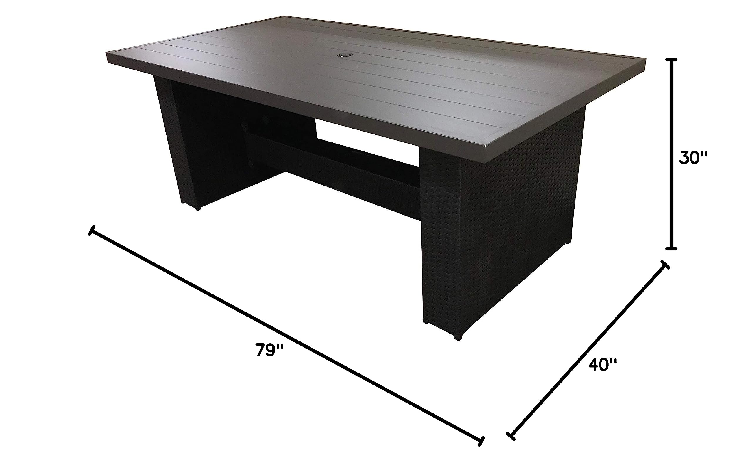 TK Classics BARBADOS-DTREC-KIT-6C 6-Piece Outdoor Patio Furniture Set, Wheat Wicker Dining Table & Chairs for Backyard, Garden, Poolside - Weather-Resistant Rattan Conversation Set for Patio Decor