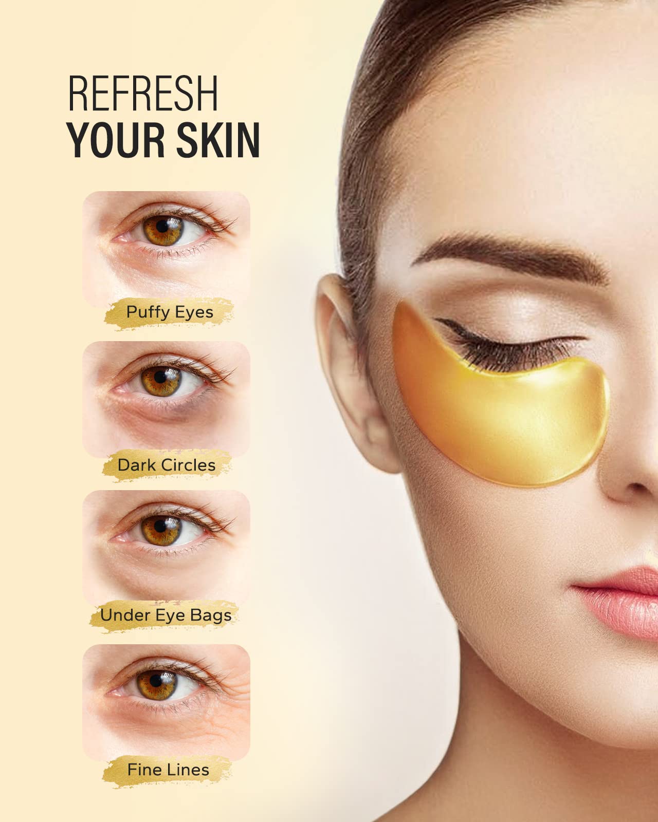 24K Gold Under Eye Patches (30 Pairs) - Anti-Aging Collagen Eye Masks for Dark Circles & Puffiness - Hydrating Skincare Treatment for Wrinkles & Fine Lines - Perfect for Night Routine & Travel Care