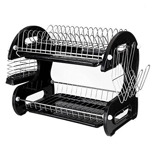 2-Tier Dish Drainer Rack - Space Saving Kitchen Sink Organizer for Plates, Bowls & Cutlery | Durable Rust-Proof Dish Drying Rack with Utensil Holder | Perfect for Small Kitchens, Apartments & RVs