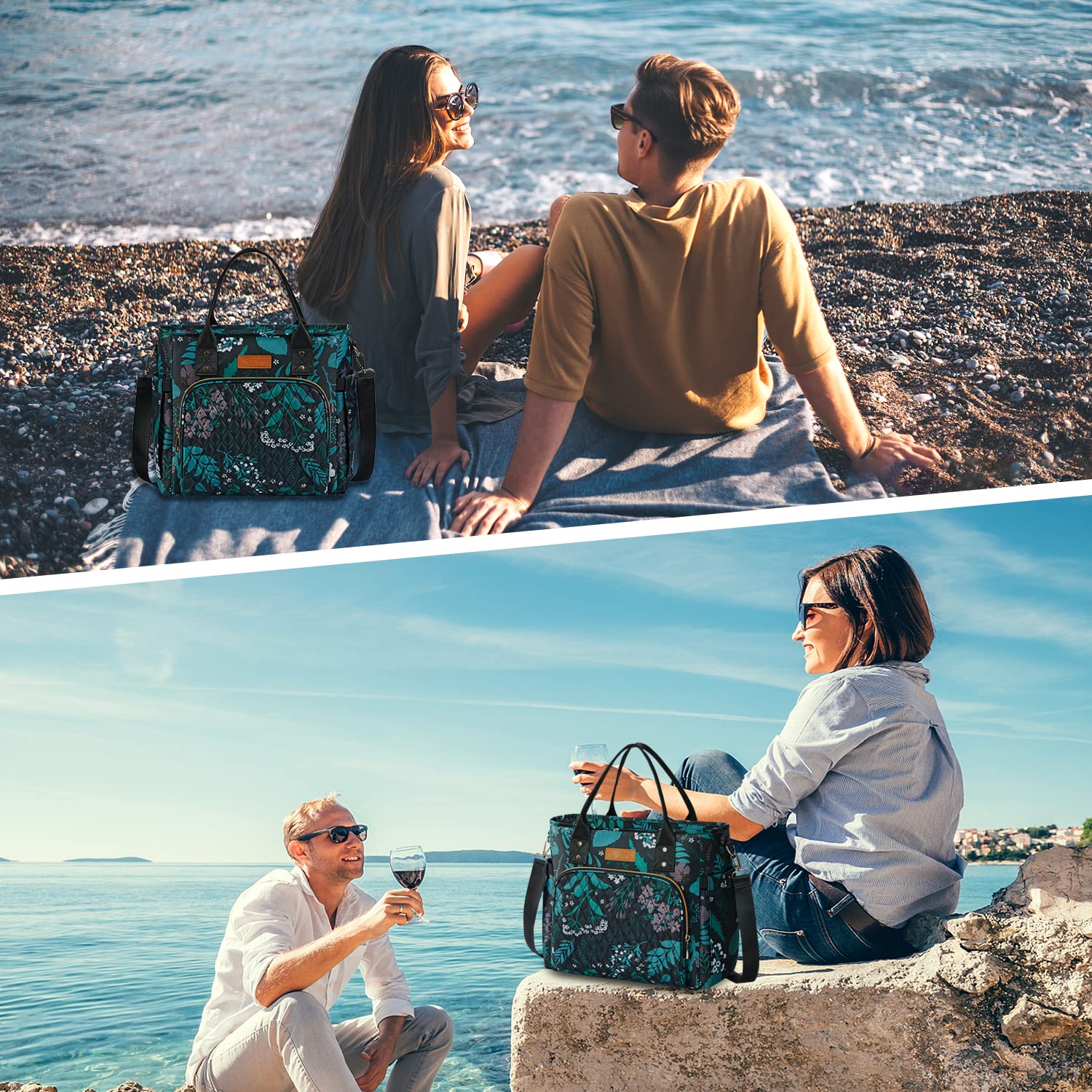 Yitote 18L Insulated Lunch Box for Women - Cute Floral Lunch Bag with Bottle Holder & Adjustable Shoulder Strap - Perfect for Work, Office, School & Picnics