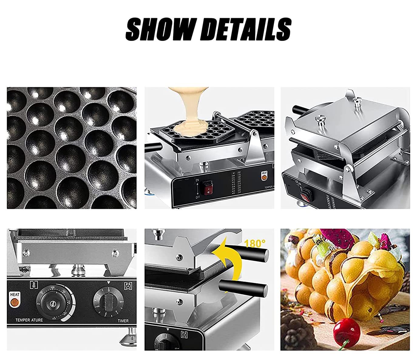 Commercial 1500W Electric Sandwich & Waffle Maker - Non-Stick Egg Bubble Waffle Iron for Breakfast, Brunch, and Snacks - Perfect for Restaurants, Cafes, and Home Use