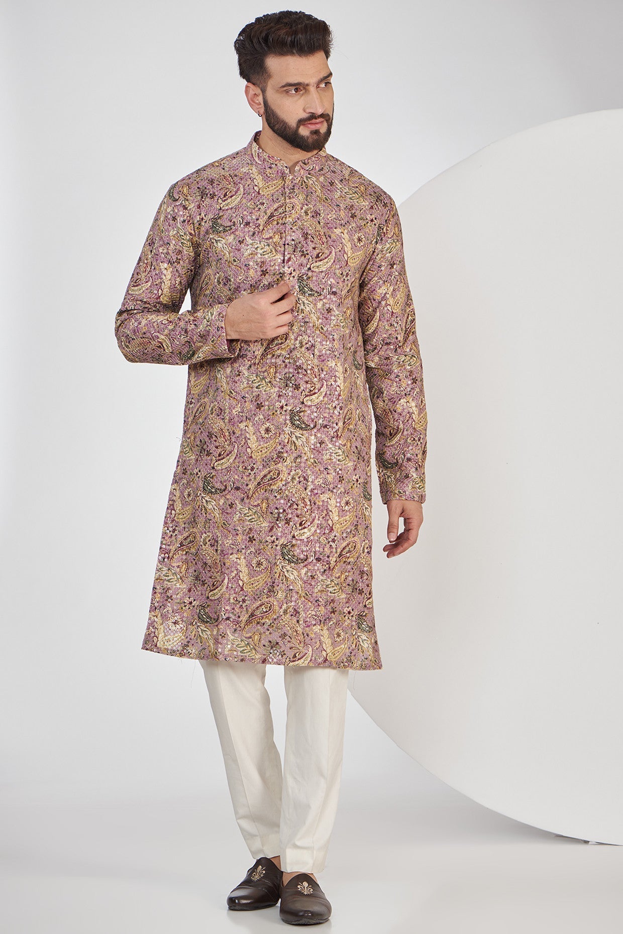 Stylish Purple and Yellow Embroidered Kurta with Print Design - Perfect for Festivals, Weddings & Casual Wear