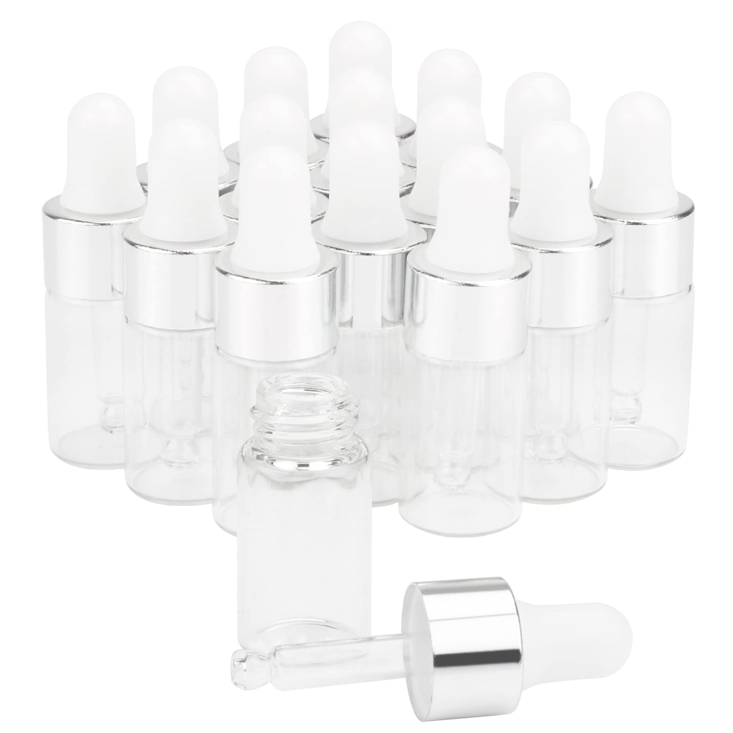15 Pcs 3ml Clear Glass Dropper Bottles with Silver Lids - Essential Oil Bottles, Aromatherapy Perfume Vials, Refillable Sample Containers for DIY Blends, Travel & Home Use