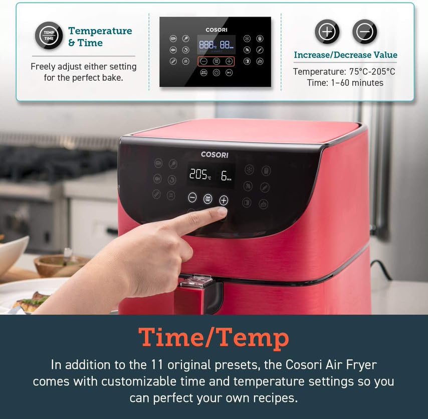 COSORI 5.8QT XL Air Fryer - Oil-Free Electric Air Fryer Oven with 11 Presets, Digital Touchscreen & Nonstick Basket | Preheat & Shake Reminder | Includes 100 Recipes (Red) - Perfect for Healthy Cooking, Quick Meals & Family Dinners
