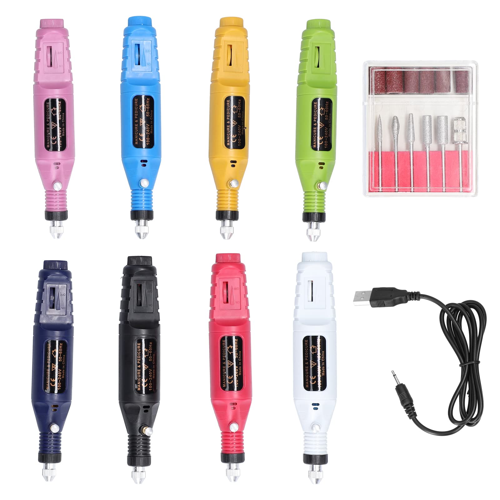 USB Powered Mini Electric Nail Grinder - Adjustable Speed Manicure Tool with 6 Grinding Heads for Gel & Acrylic Nail Removal | Perfect for Home & Salon Nail Care