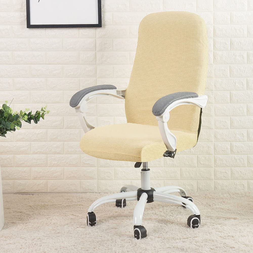 Waterproof Jacquard Office Chair Cover - Elastic Computer Chair Slipcover for Home & Office (Beige/Yellow, L Size) - Perfect for Study, Work & Conference Rooms