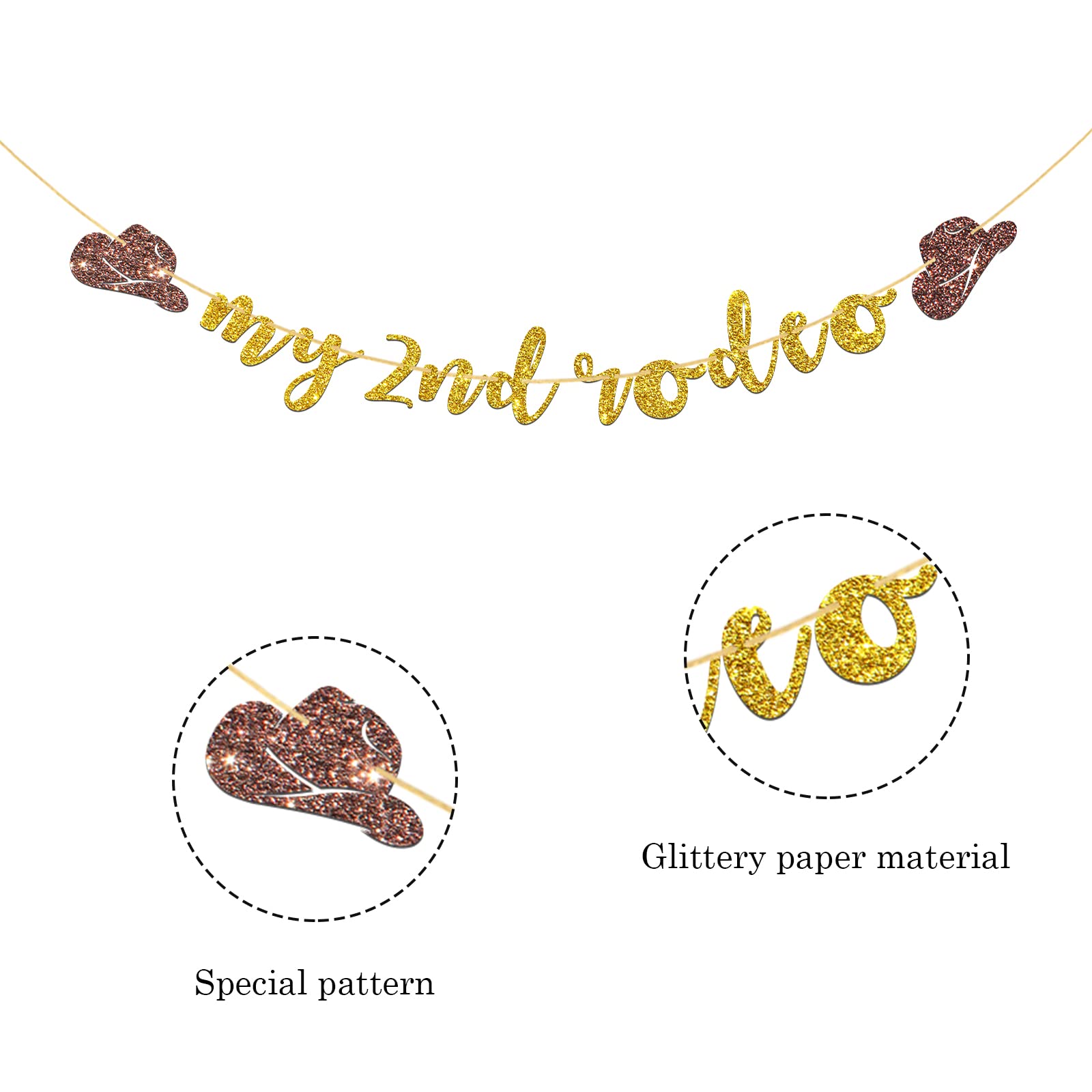 Talorine My 2nd Rodeo Banner - Western Theme Baby 2nd Birthday Garland Bunting for Little Cowboy & Cowgirl - Two Wild Birthday Party Decor with Gold Glitter - Perfect for Western Parties, Cowboy Themed Events & Mexican Fiesta Decorations