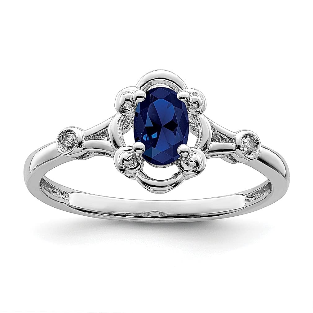 925 Sterling Silver Created Sapphire & Diamond Band Ring - September Birthstone Jewelry for Women | Elegant Gift for Her, Anniversary, Wedding, Birthday & Special Occasions