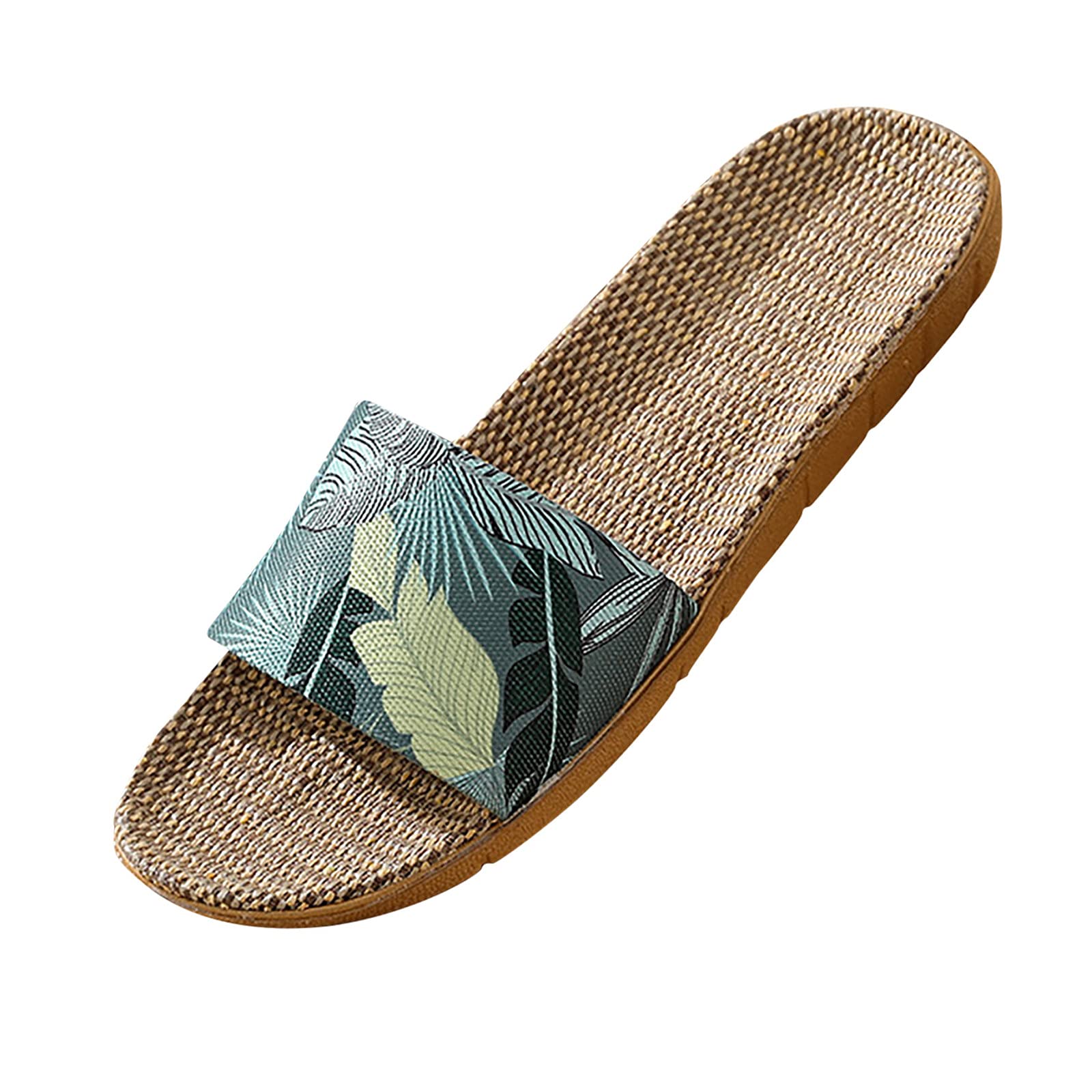 Women's Linen Slides - Comfortable Beach Slippers for Women & Men, Breathable Indoor/Outdoor House Shoes, Couple Matching Summer Sandals (Green, Size 6.5-7) | Perfect for Beach Vacation, Poolside Lounging and Cozy Home Wear