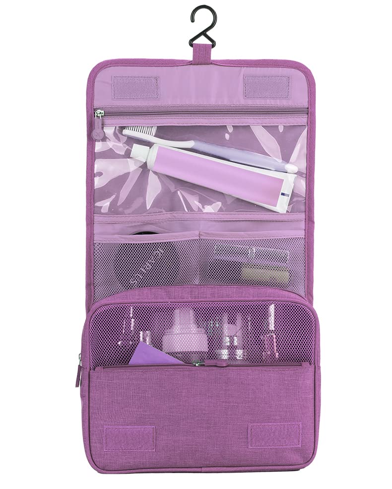 Waterproof Hanging Toiletry Bag for Travel - Purple Travel Toiletries Organizer with Hook | Perfect for Camping, Gym & Airplane Carry-On Essentials