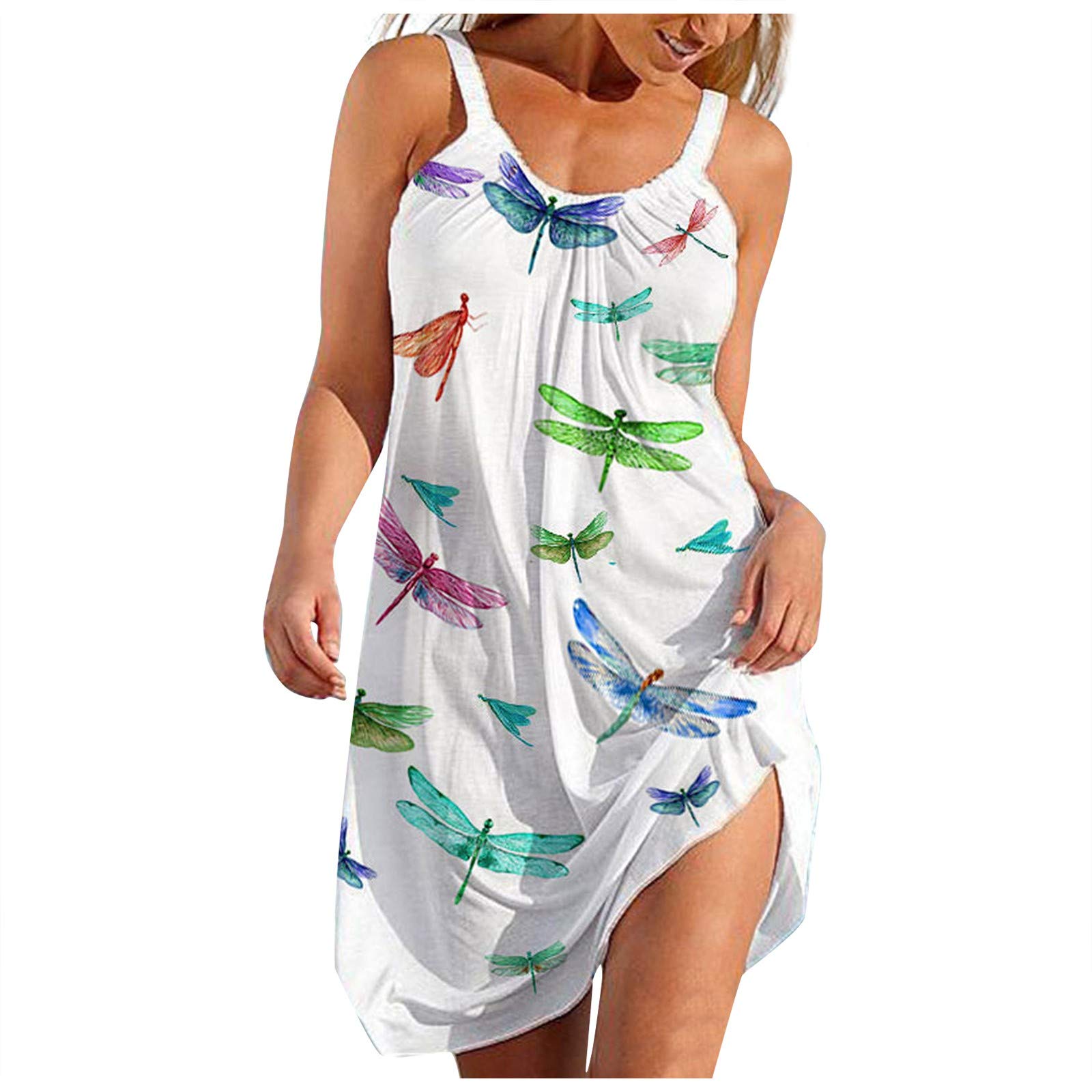 INNOVIERA Women's Floral Printed Sleeveless Mini Dress - Casual Party Sundress, Beach Cover Up, Swing Dress for Summer Outings, Vacations & Date Nights