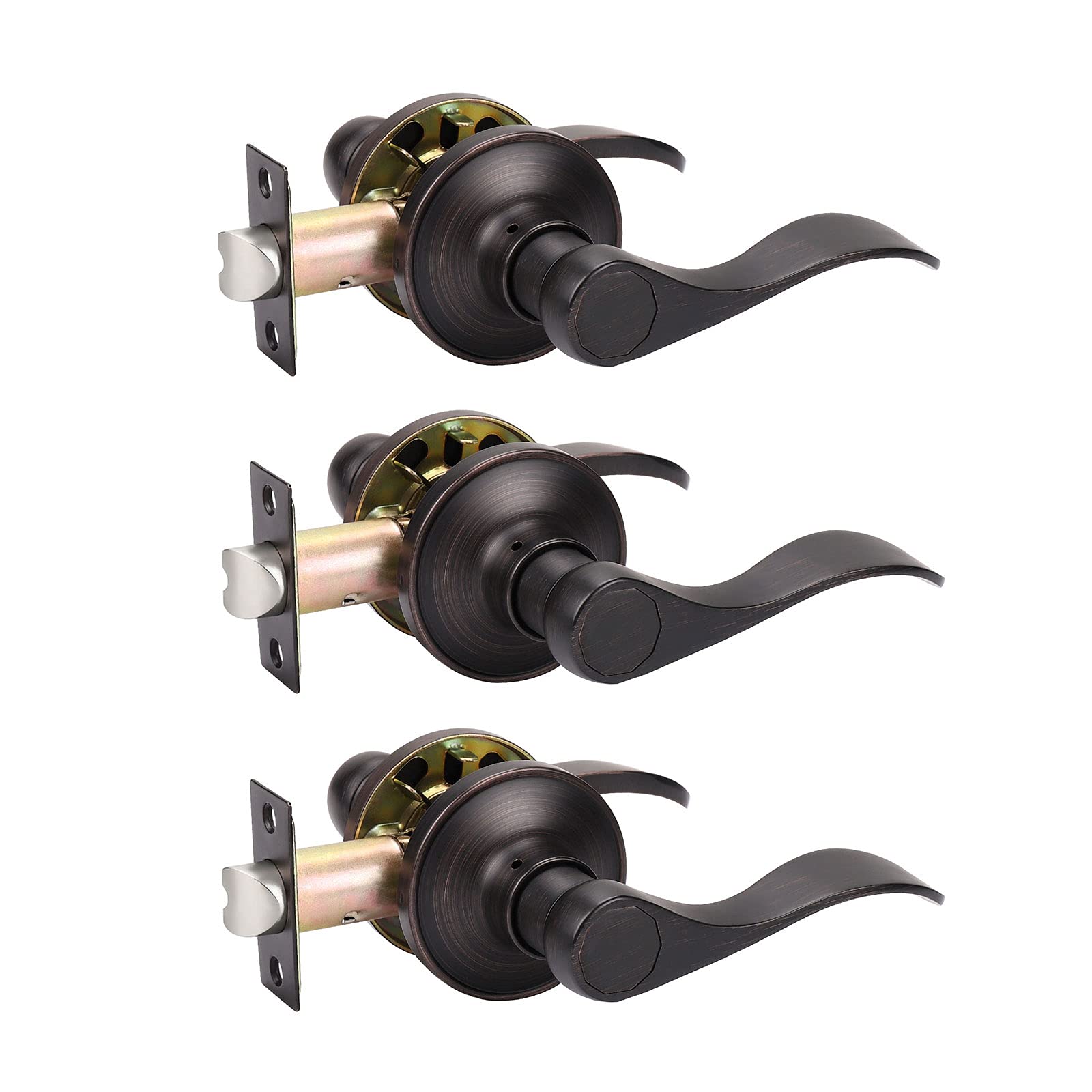 KNOBWELL 3-Pack Non-Locking Door Lever Set - Oil Rubbed Bronze for Hallway & Closet - Reversible Left/Right