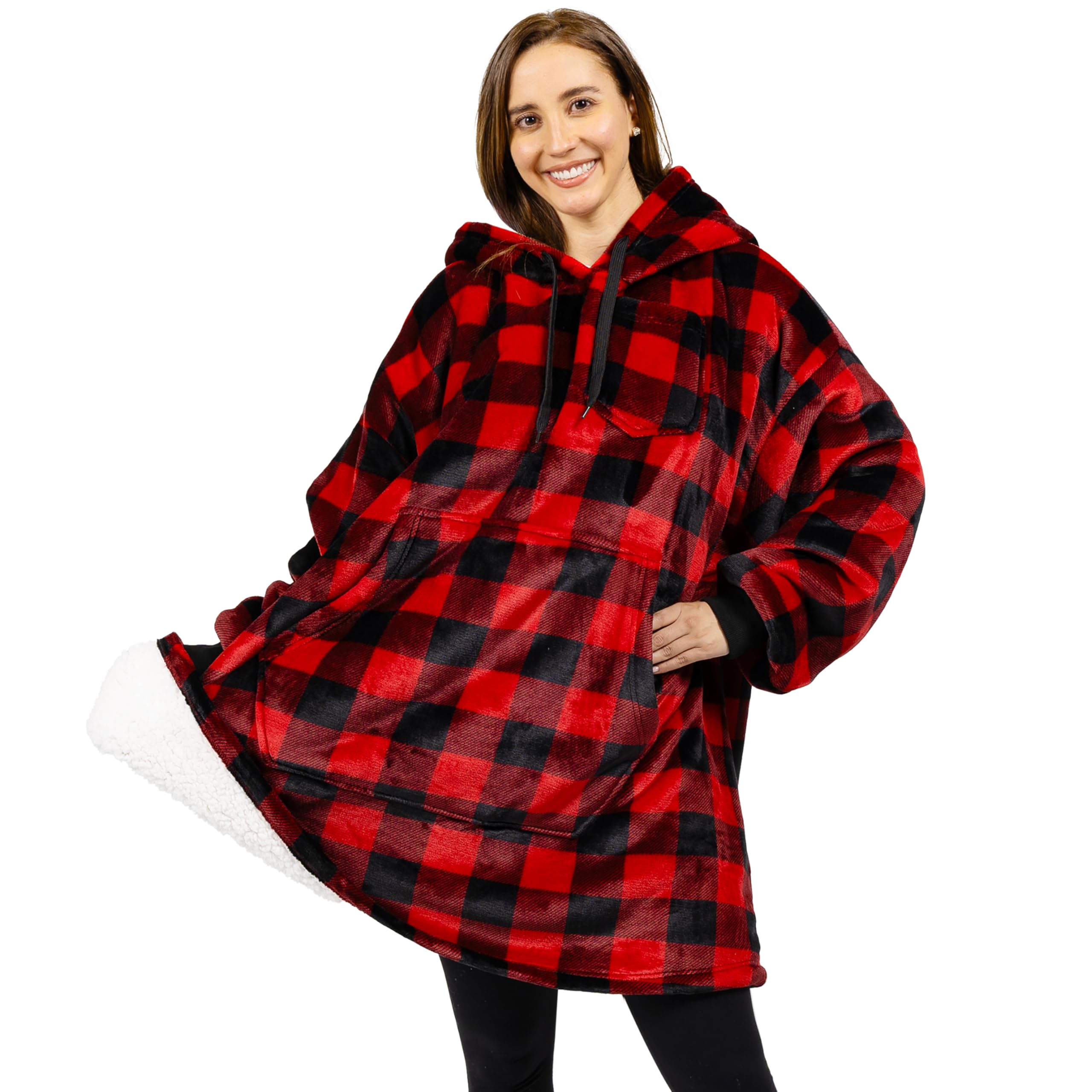 PAVILIA Women's Sherpa Wearable Blanket Hoodie - Oversized Cozy Fleece Hooded Sweatshirt for Men & Women | Perfect for Lounging, Netflix Nights & Outdoor Camping
