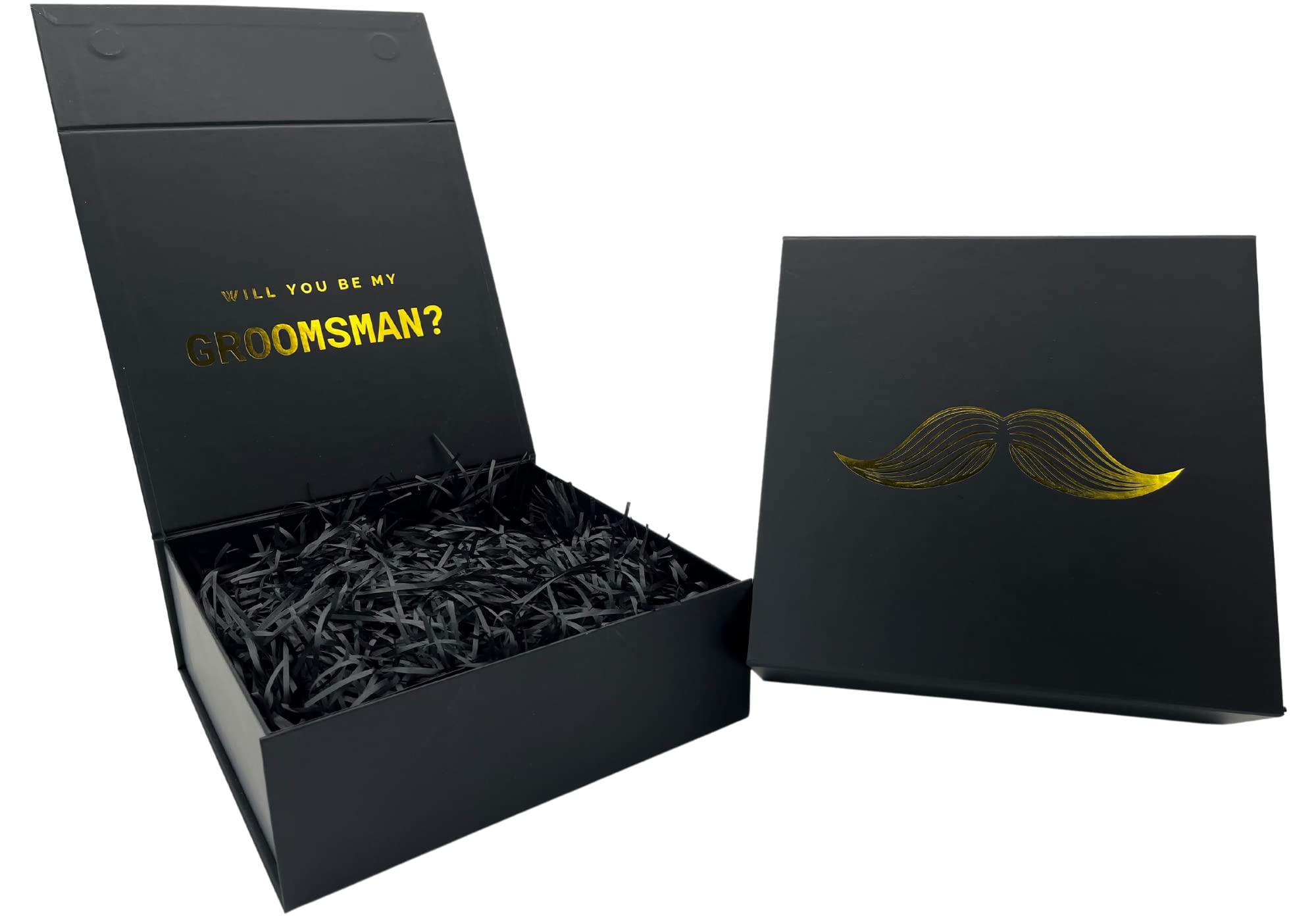 Premium Black & Gold Groomsman Proposal Box with Magnetic Lid - Perfect for Wedding Gifts