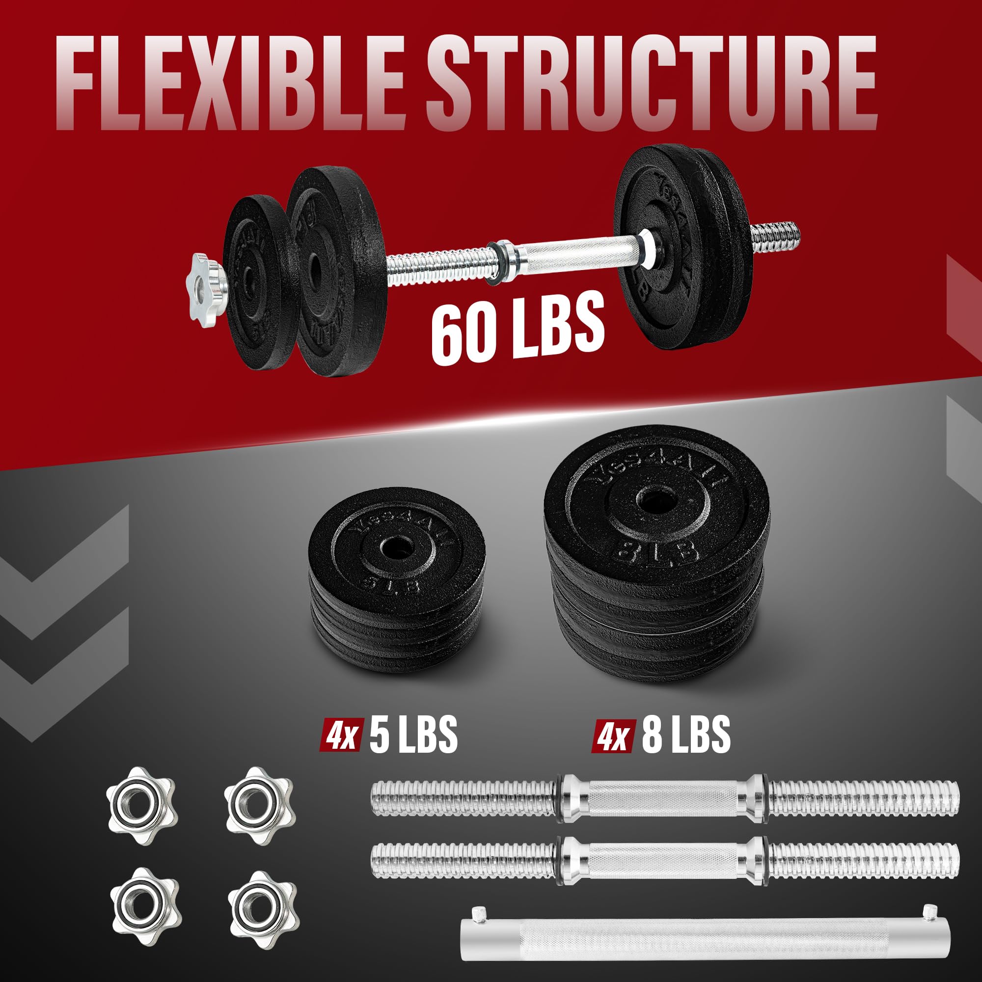 Yes4All Adjustable Dumbbell Set with Weight Plates (40-200 lbs) - Old School Star Lock Collars & Connector for Home Gym Strength Training & Weightlifting Workouts