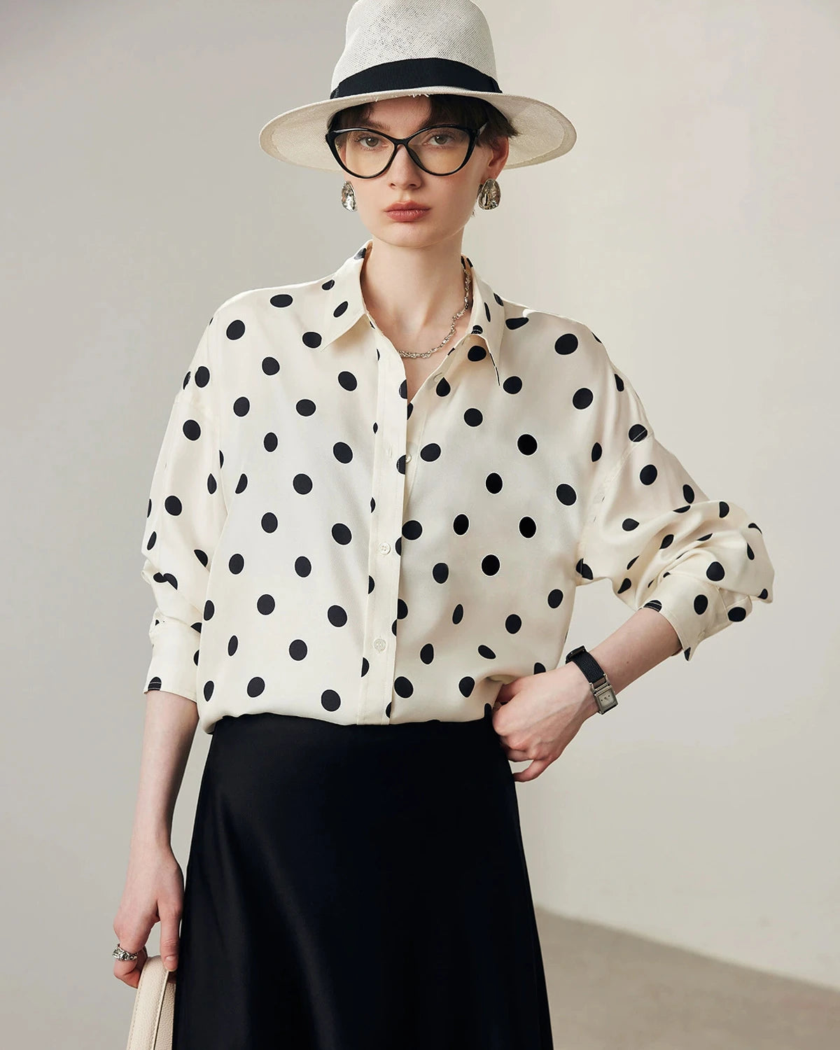 Elegant Polka Dot Silk Blouse for Women - Soft & Breathable Luxury Blouse - Perfect for Office, Party & Special Occasions