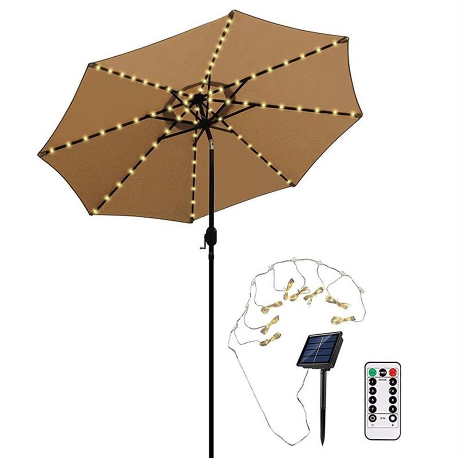 Solar Umbrella Lights with Remote Control - 104 LED Waterproof Fairy Lights for Patio, Garden, Backyard - 8 Lighting Modes Outdoor Decorative String Lights (Solar Powered) - Perfect for Parties, Weddings, BBQ Nights and Outdoor Dining