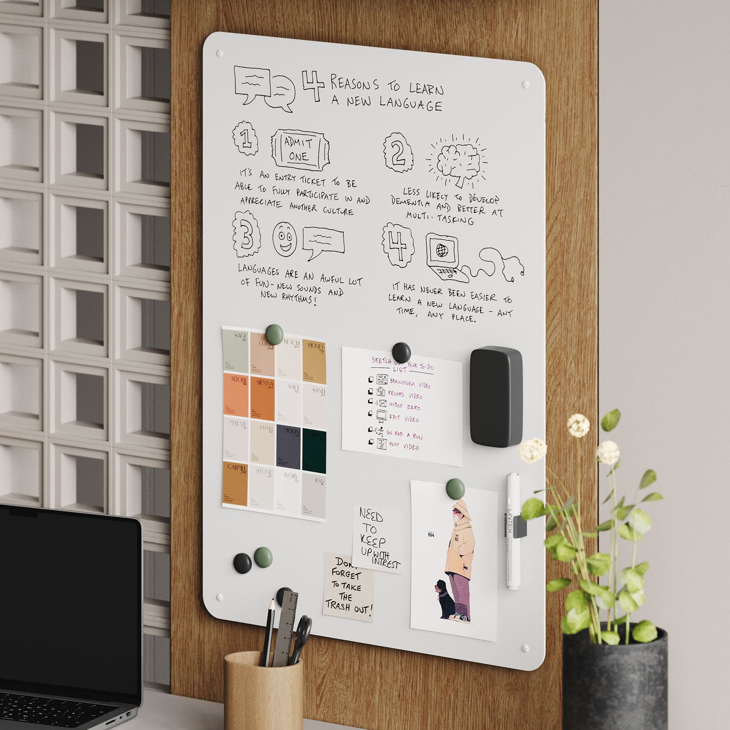 Dry Erase Board with Stand - 24x36 Inches Whiteboard for Office, Classroom & Home - Magnetic Glass Whiteboard with Markers & Eraser - Perfect for Meetings, Notes & Planning