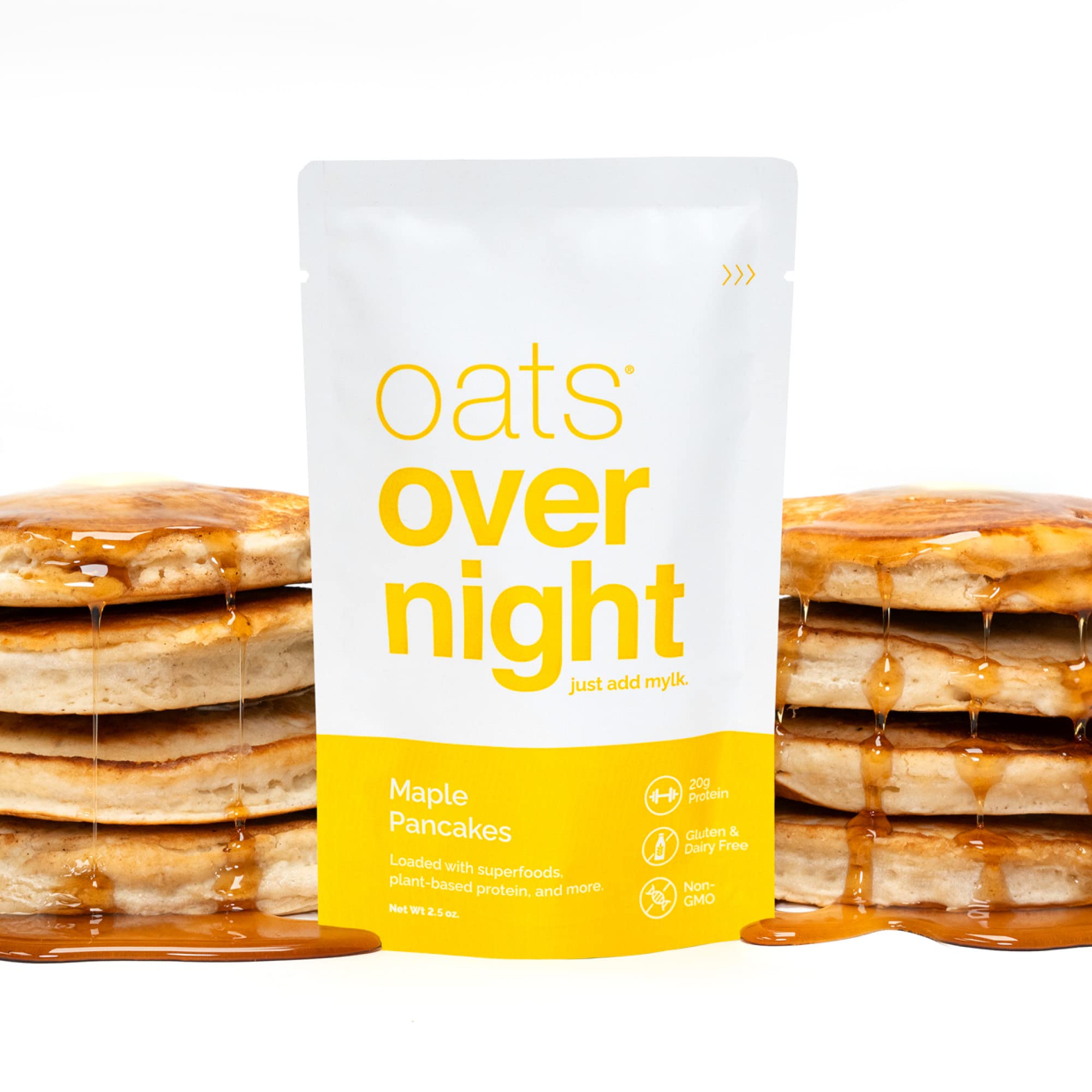 Oats Overnight - Maple Pancakes Flavor - Vegan Protein Oatmeal Shake (20g Protein, High Fiber) - Gluten Free & Non-GMO Breakfast (2.5oz/Serving, 24 Pack) - Perfect for Busy Mornings, Post-Workout Recovery & Healthy On-the-Go Meals