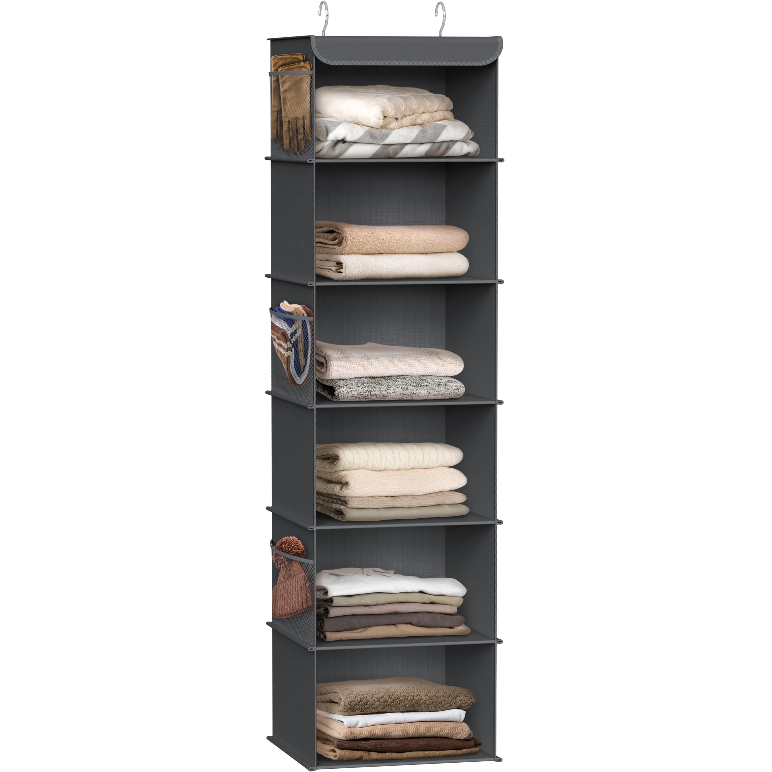 Simple Houseware 6-Shelf Hanging Closet Organizer for Bedroom & Bathroom - Space Saving Storage Solution, Dark Gray - Perfect for Organizing Clothes, Towels & Accessories