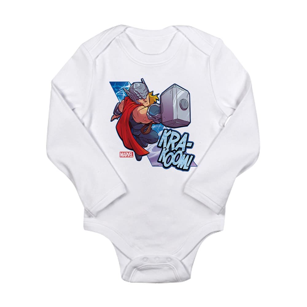 Thor Action Long Sleeve Infant Baby Bodysuit - Marvel Superhero Costume for Boys & Girls - Perfect for Halloween, Cosplay & Birthday Parties