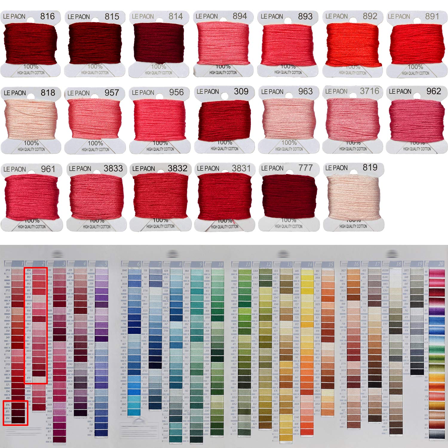 Premium Rainbow Color Embroidery Floss Bobbins - 20-Pack Cross Stitch Threads for DIY Crafts, Friendship Bracelets & Needlework - Pink Gradient Floss for Sewing, Scrapbooking & Handmade Gift Making