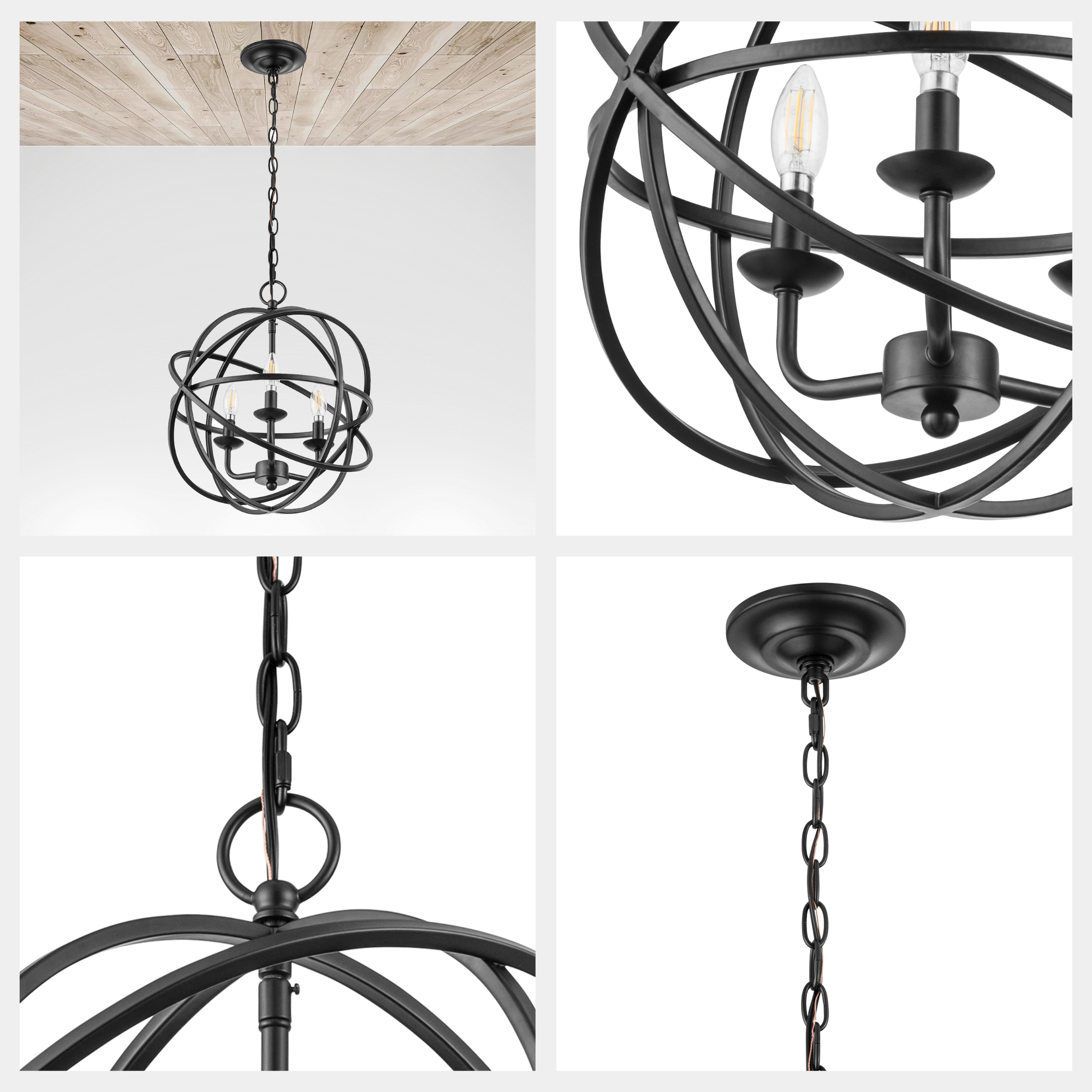 Birchberry Sphere Chandelier in Matte Black - Modern Ceiling Light Fixture for Dining Room, Living Room & Bedroom Lighting