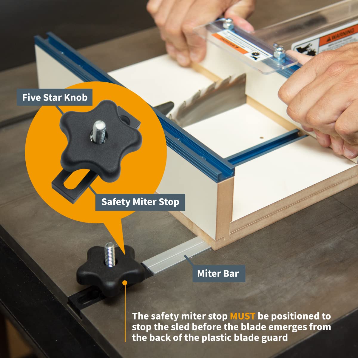 POWERTEC Table Saw Crosscut Sled Kit with Blade Guard - Aluminum Miter Bar, Miter Slot Stop & MDF Zero-Clearance Fence - Perfect for Woodworking Projects, DIY Furniture Making & Precision Cutting (71590)