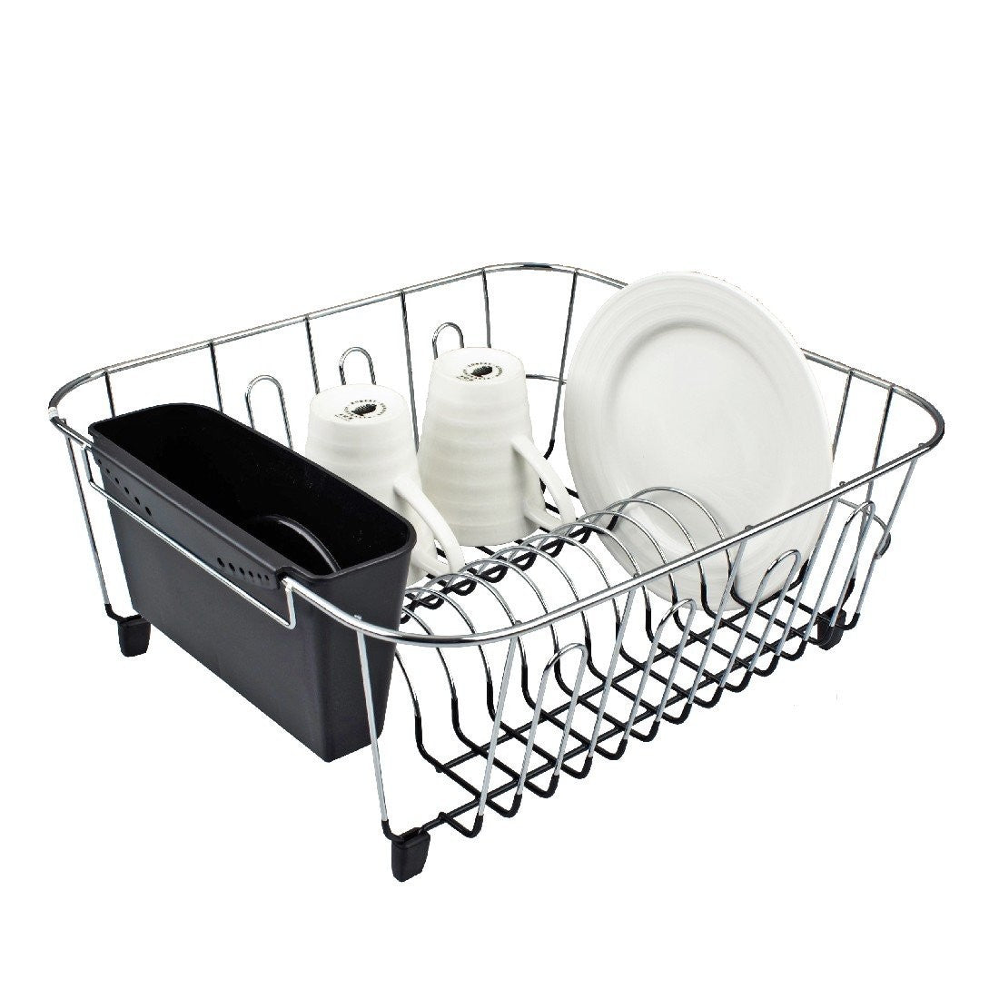Dline Dish Drainer Rack - Black Small Size 36.5x32.5x14.5cm - Compact Kitchen Countertop Organizer for Dishes, Cups & Utensils Drying