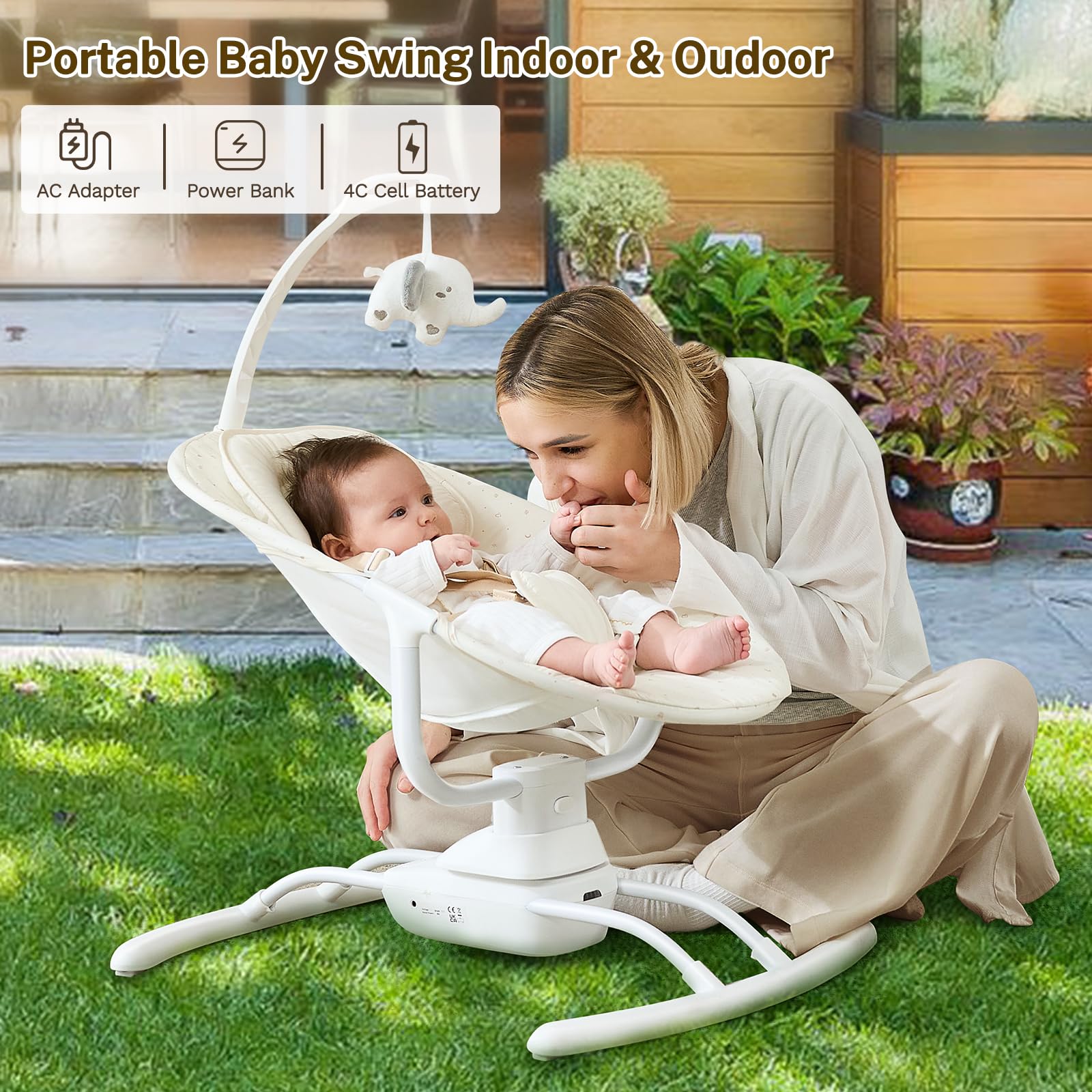 Electric Baby Swing for Newborns 5-20 lbs - 3 Speed Adjustable, Portable Infant Rocker with Remote Control, 8 Soothing Music Options, AC/Battery Powered - Perfect for Nursery, Living Room & Travel Use