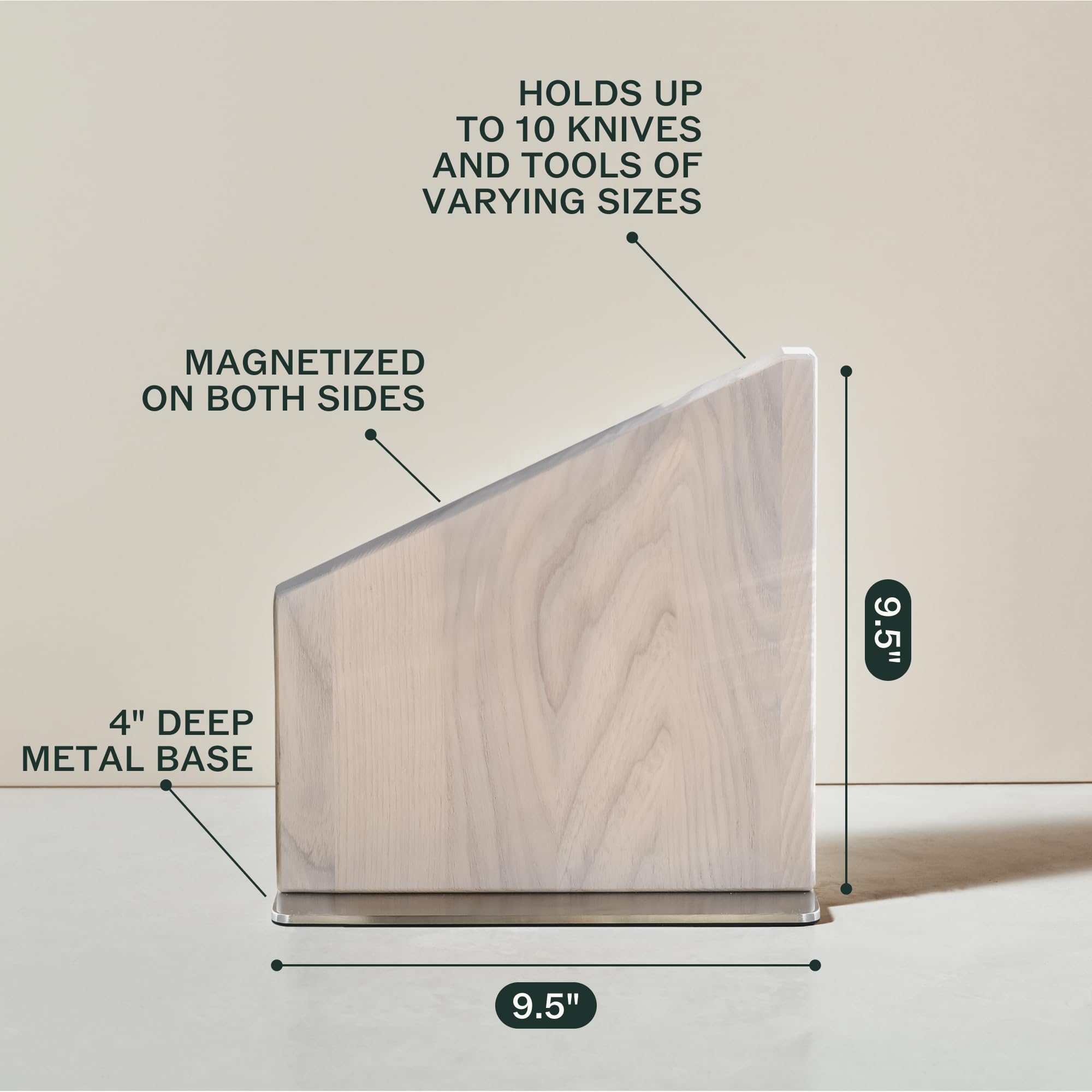 Magnetic Wood Knife Stand - Modern Knife Block for Safe Storage & Display of 10 Knives - Large Capacity White Ash Knife Holder for Kitchen Countertop & Chef's Workspace