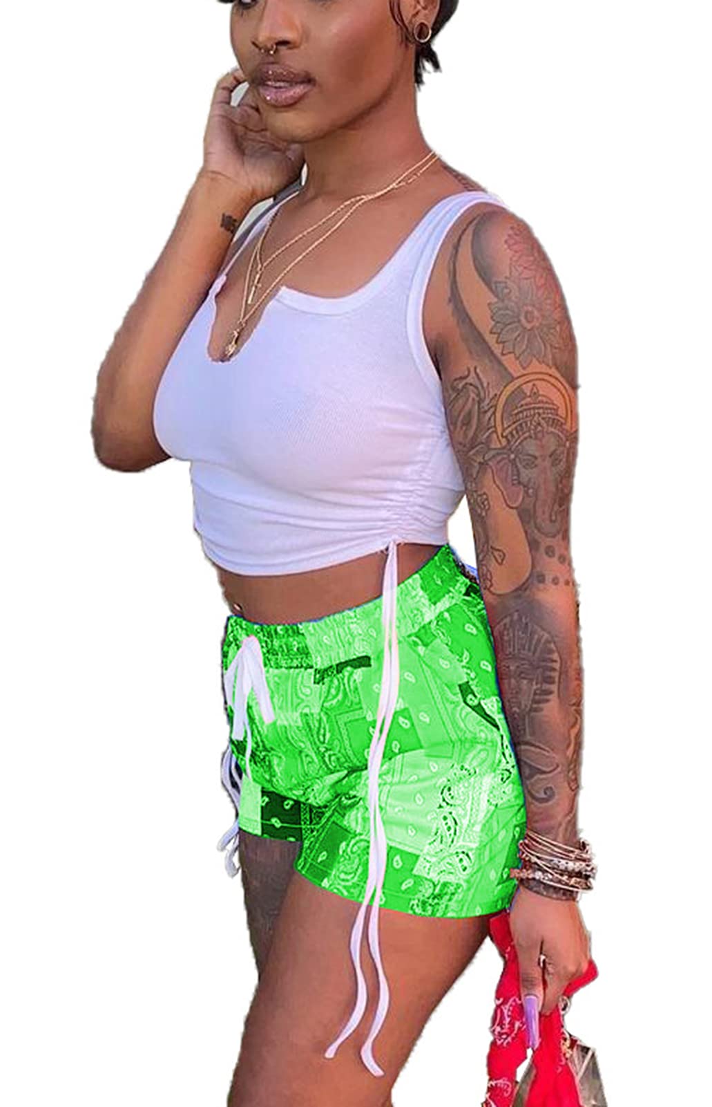 Acelyn Women's Sexy 2-Piece Short Sets - Summer Crop Tank Top & Patchwork Shorts Outfit | Casual Beachwear, Street Style & Vacation Outfits for Women