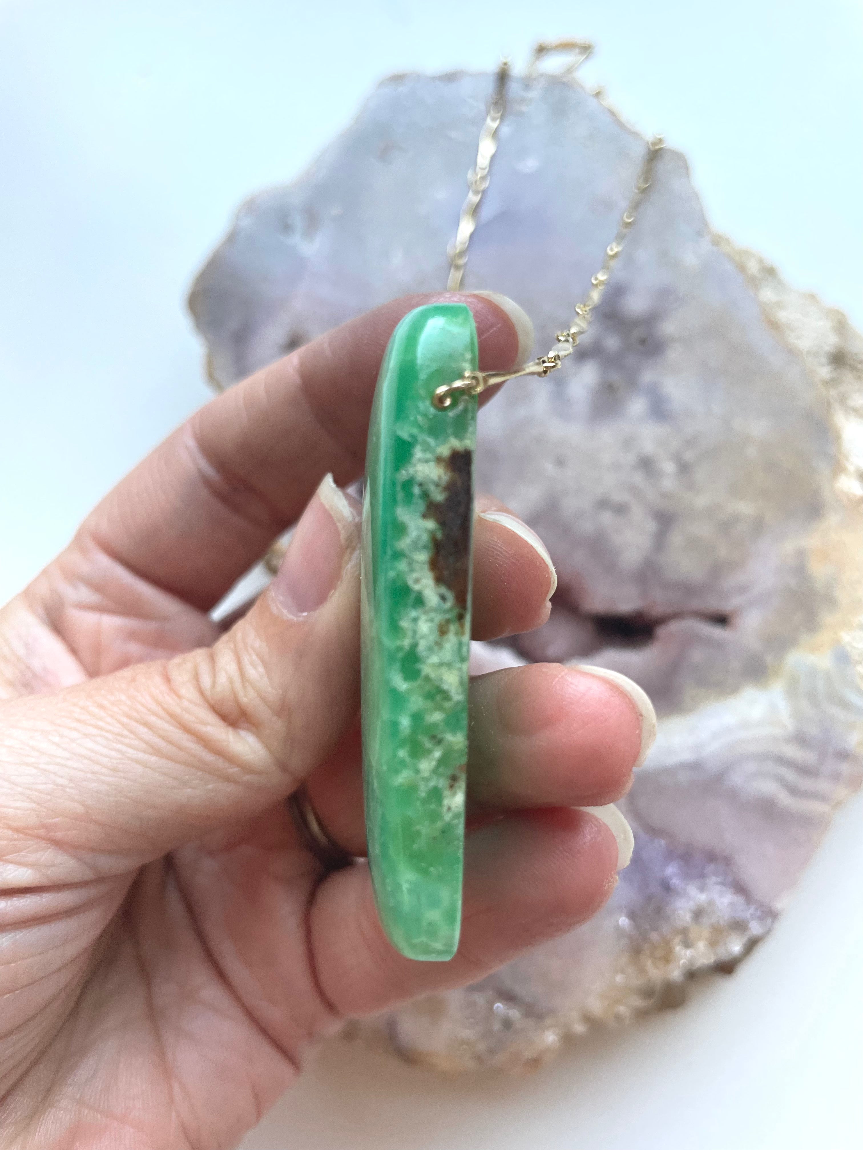 Extra Large Chrysoprase Crystal Necklace - 18