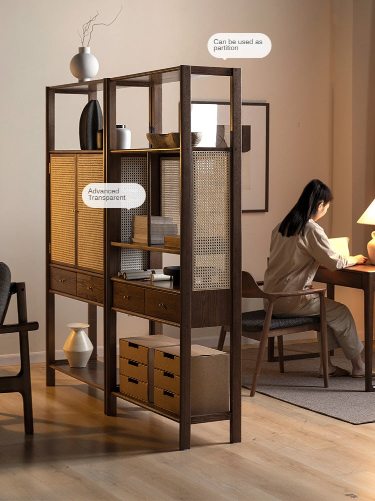 Solid Black Walnut & Ash Wood Bookshelf Display Cabinet - Modern Bookcase for Living Room, Office & Library Storage