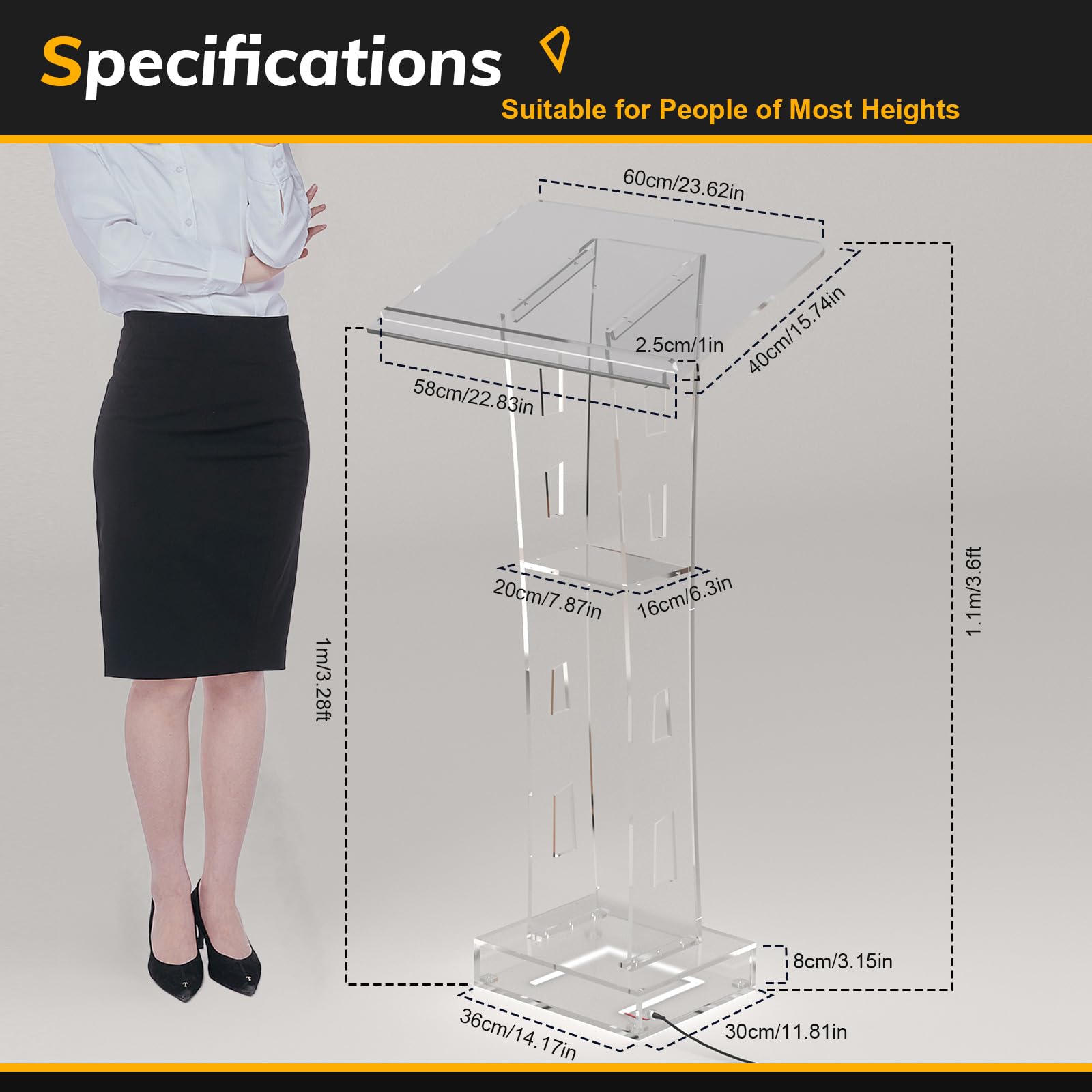 Clear Acrylic Church Podium with LED Lights - Modern Lectern Pulpit Stand for Churches, Weddings & Schools | Perfect for Sermons, Ceremonies & Presentations